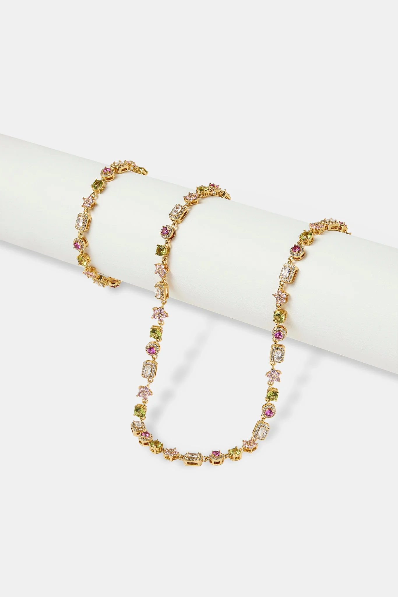 Iced Floral Multi Gemstone Chain & Bracelet - 6mm - Image 2