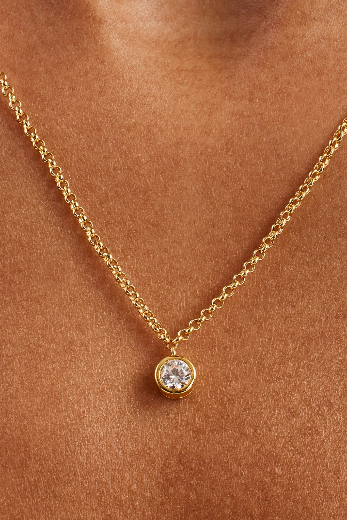 Iced Gemstone Micro Necklace - 6mm - Gold - Image 2