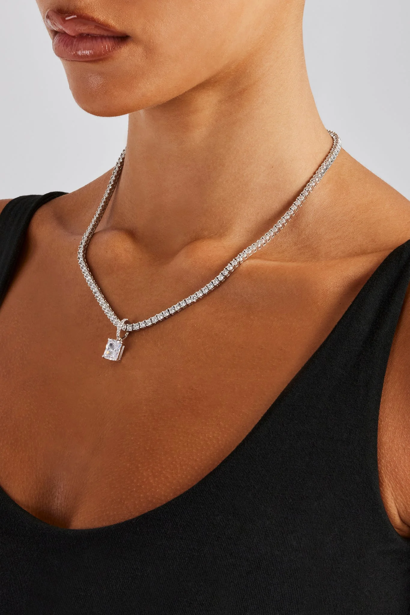 Iced Gemstone Pendant & 5mm Tennis Chain - White - Image 3
