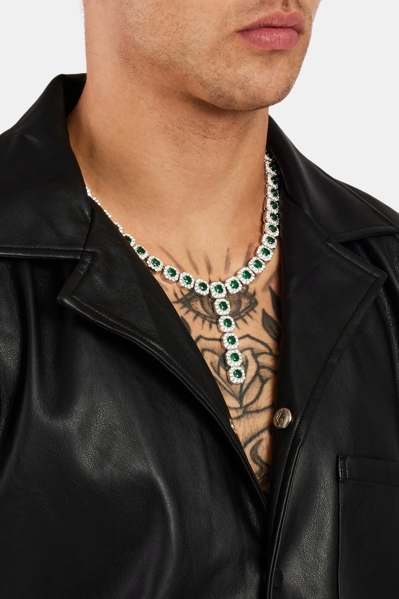 Iced Green CZ Cluster Drop Necklace - Image 3