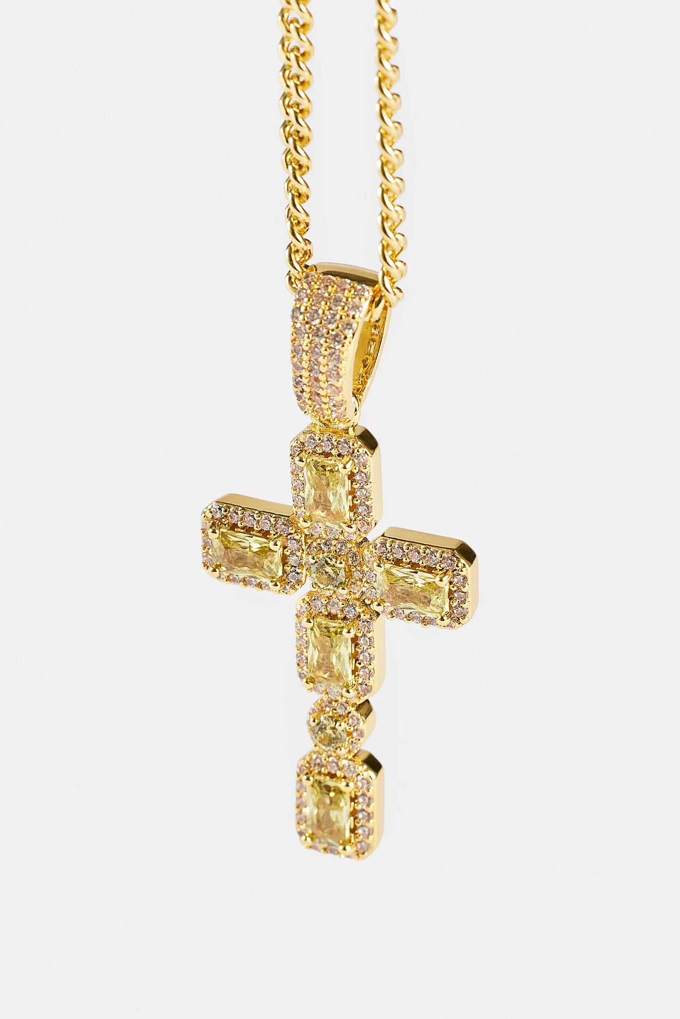 Iced Green Gemstone Cross Cuban Necklace - 40mm - Image 2