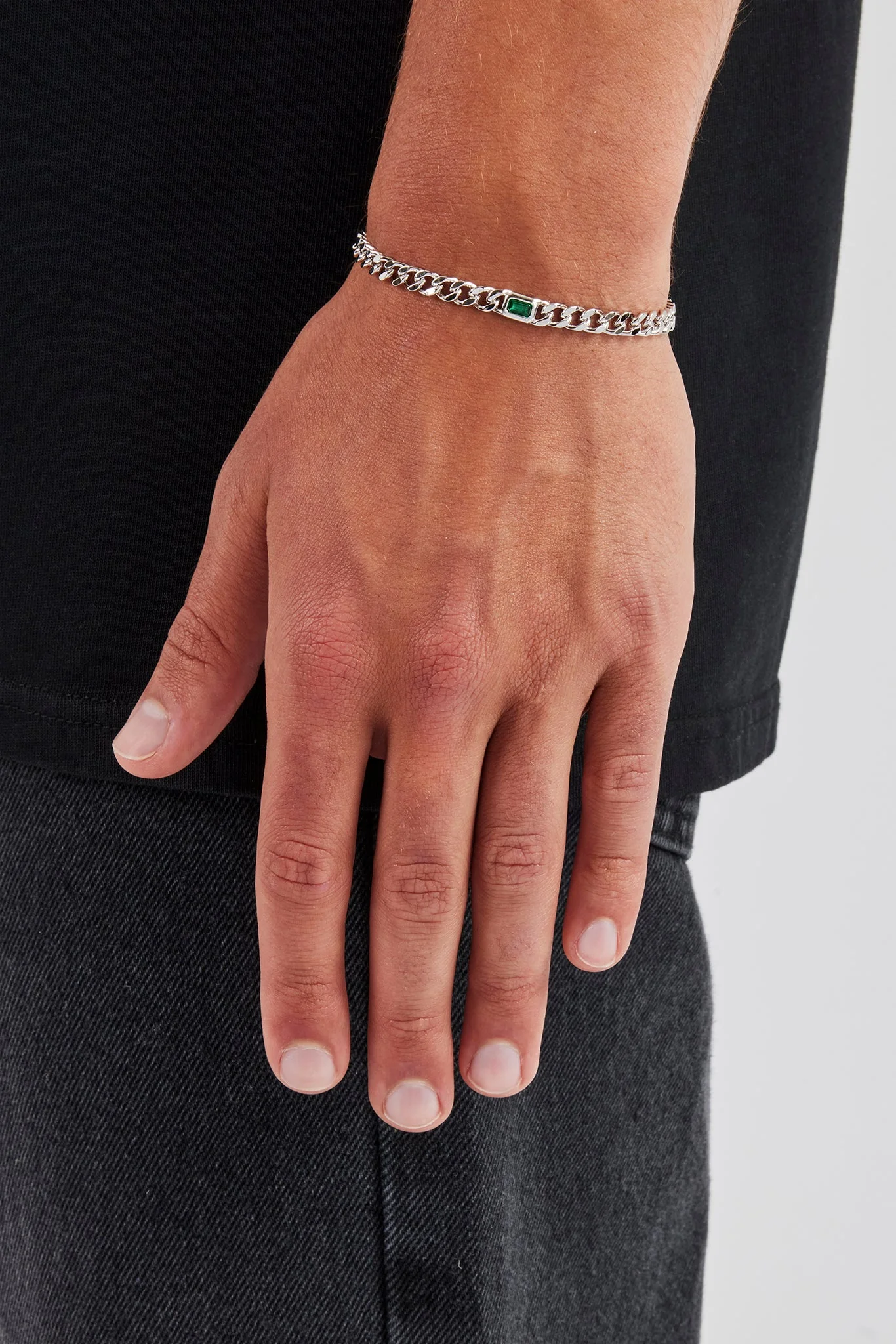 Iced Green Gemstone Cuban Bracelet - 3mm