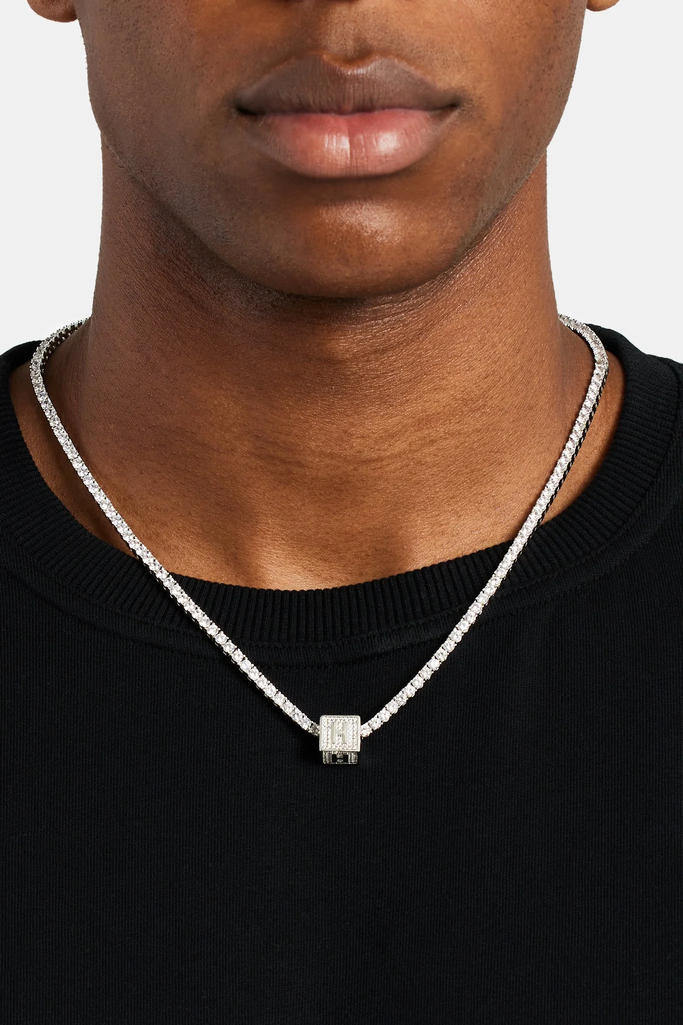 Iced H Letter Block Pendant - Image 3