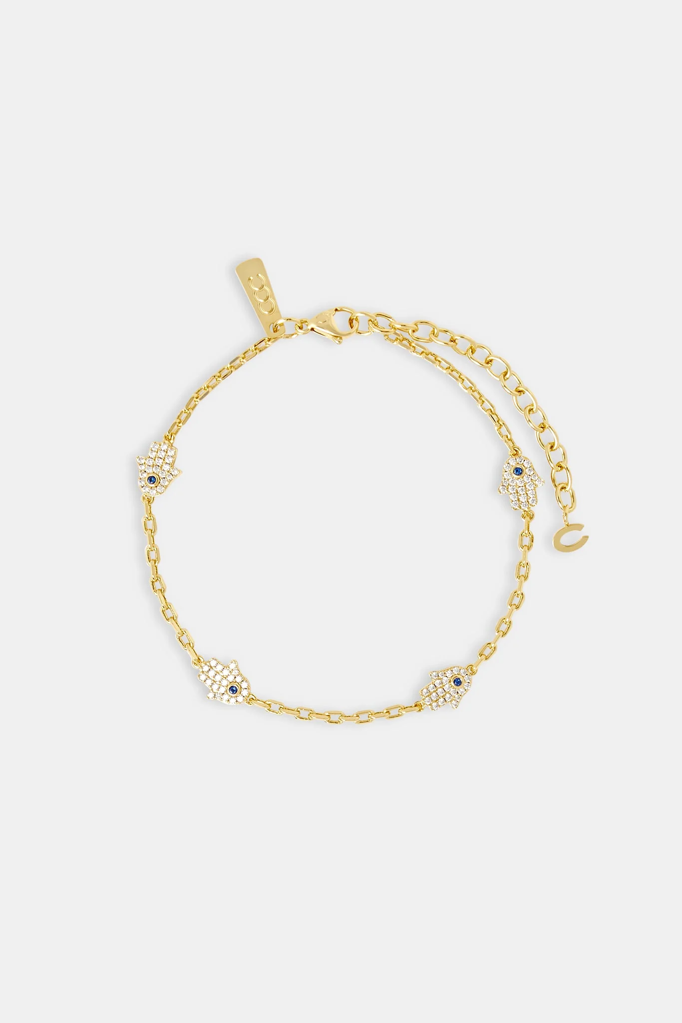 Iced Hamsa Hand Rolo Anklet - 8mm - Image 2