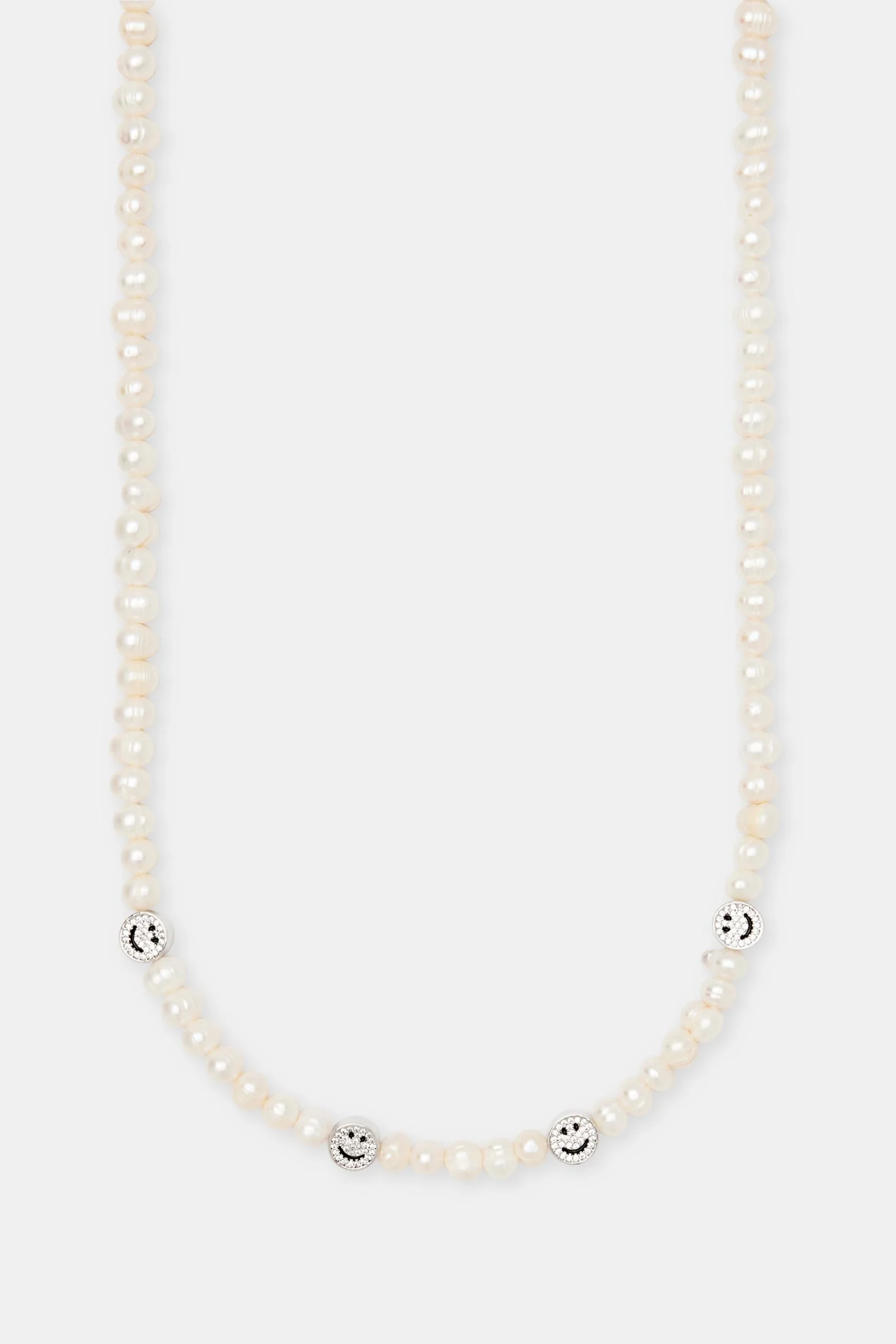 Iced Happy Face Pearl Necklace - 6mm - Image 2