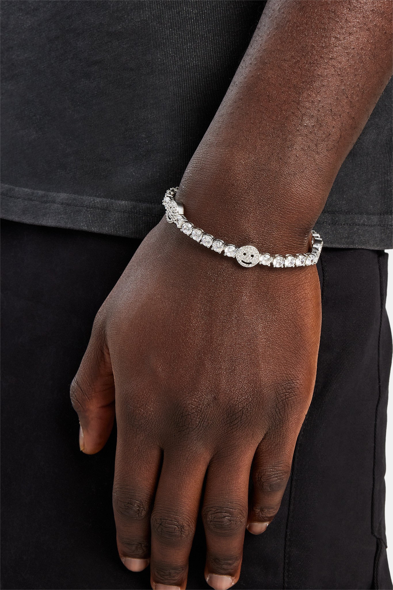 Iced Happy Face Tennis Bracelet - White 5mm - Image 2