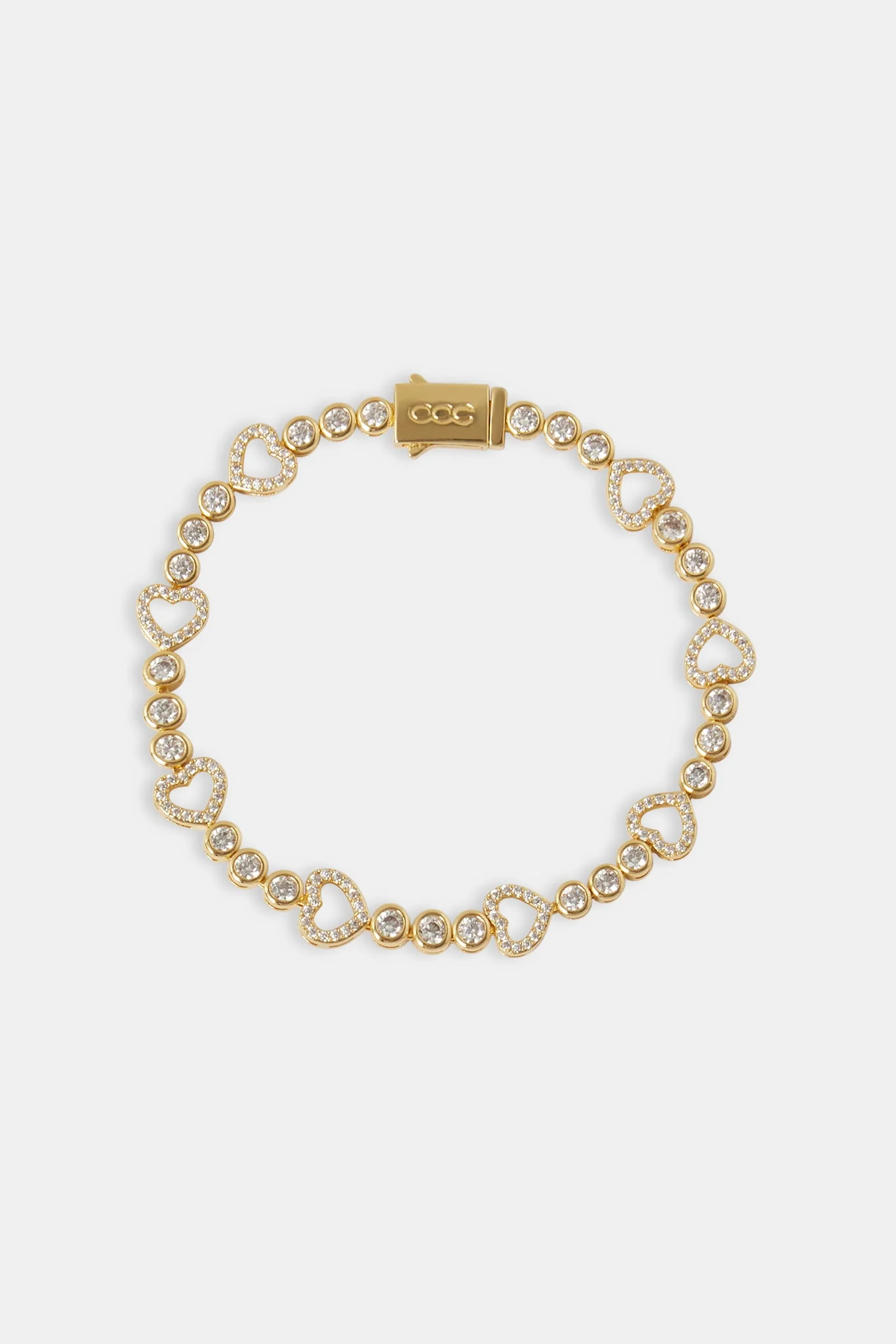 Iced Heart Outline Tennis Bracelet - 3mm - Gold - Image 2