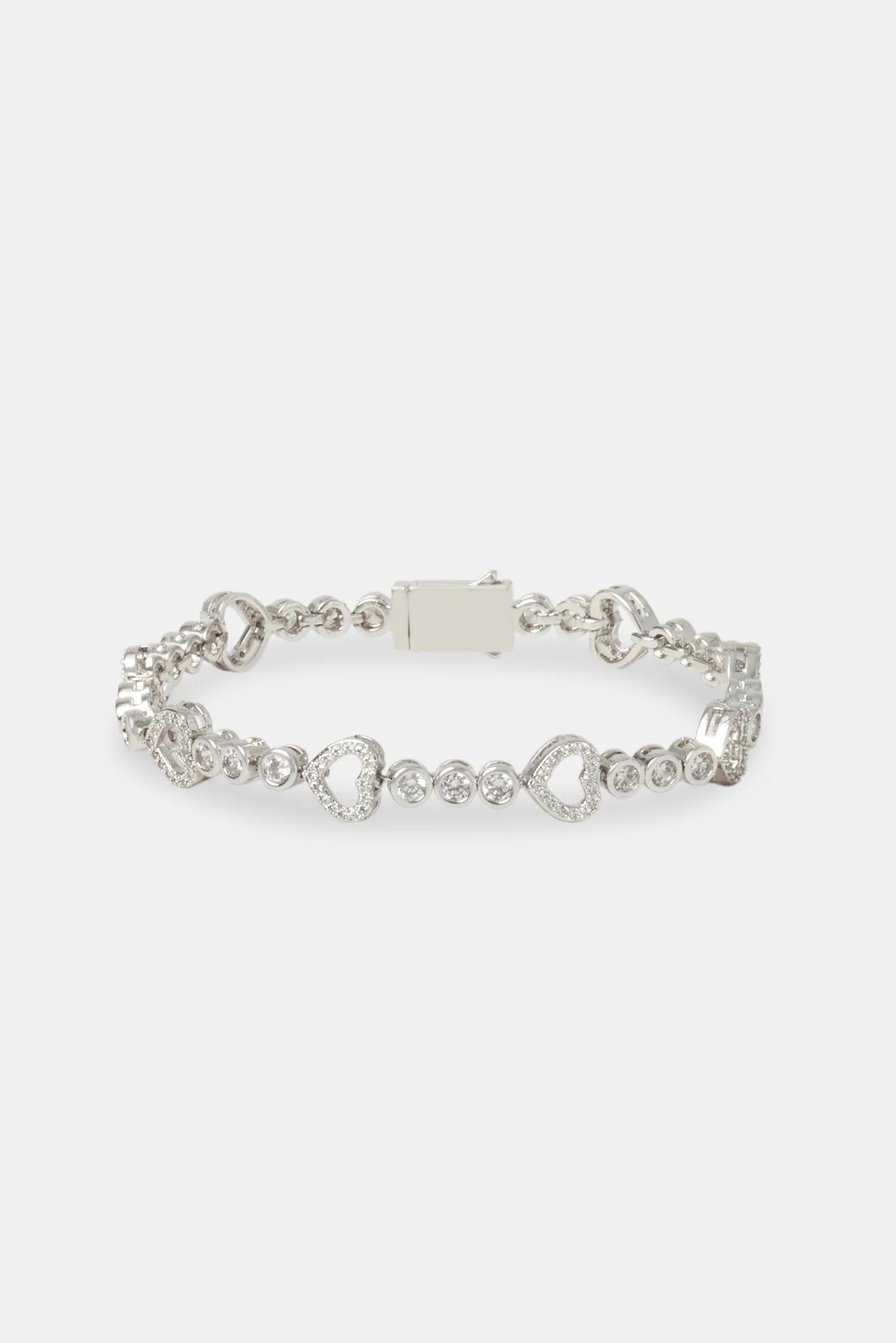 Iced Heart Outline Tennis Bracelet - 3mm - White - Image 2