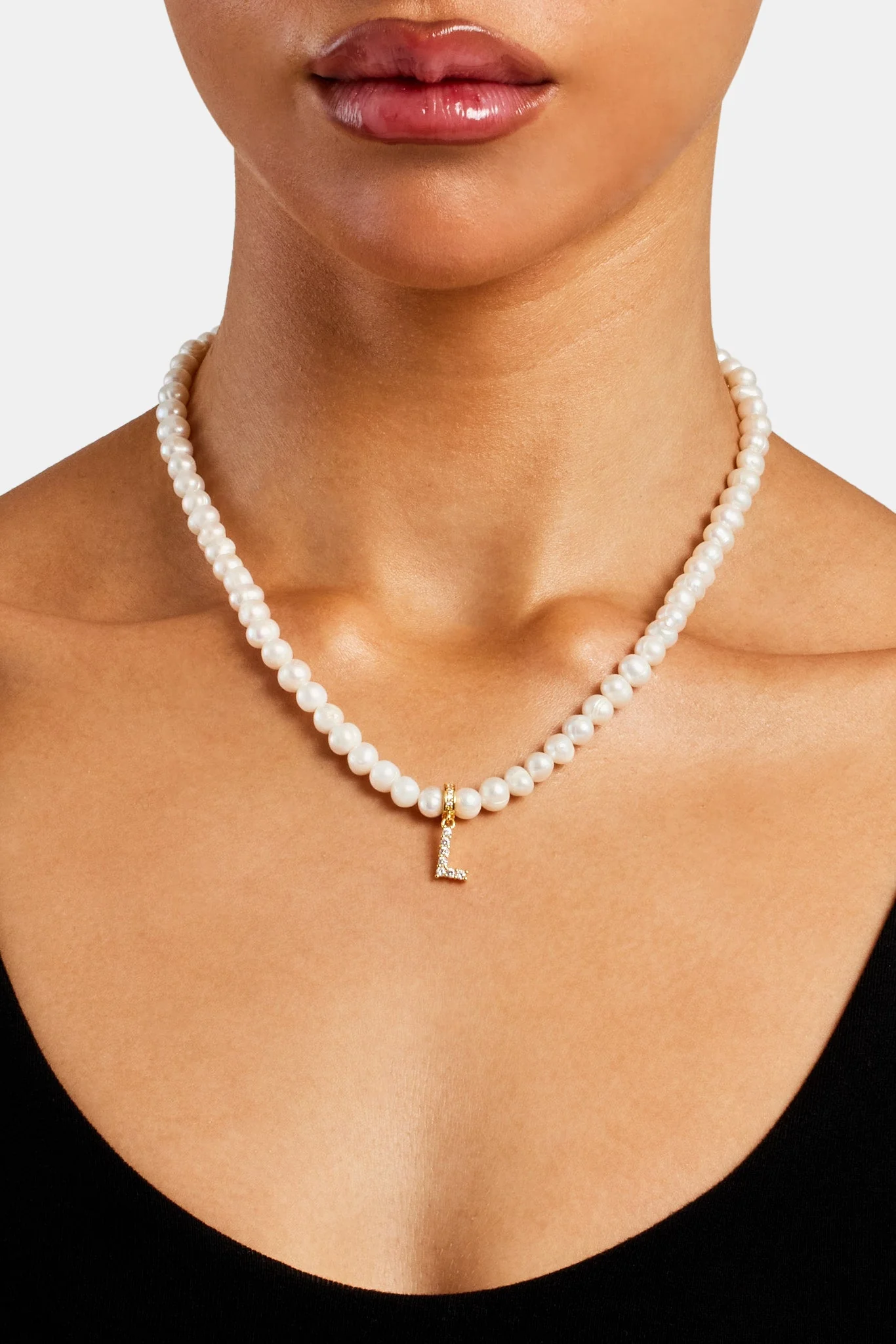 Iced Initial Clip On Pendant + 6mm Pearl Chain - Image 31