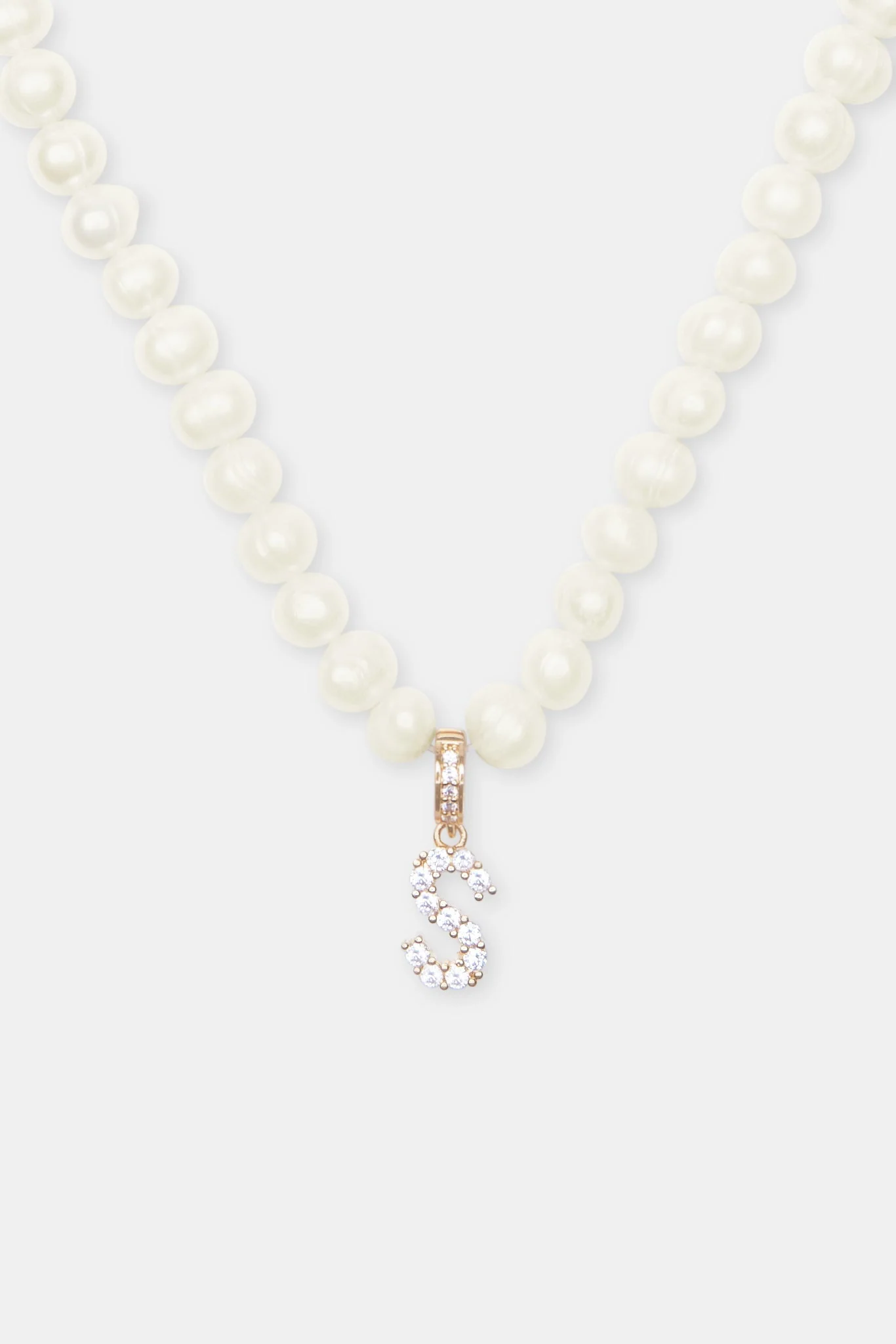 Iced Initial Clip On Pendant + 6mm Pearl Chain - Image 42