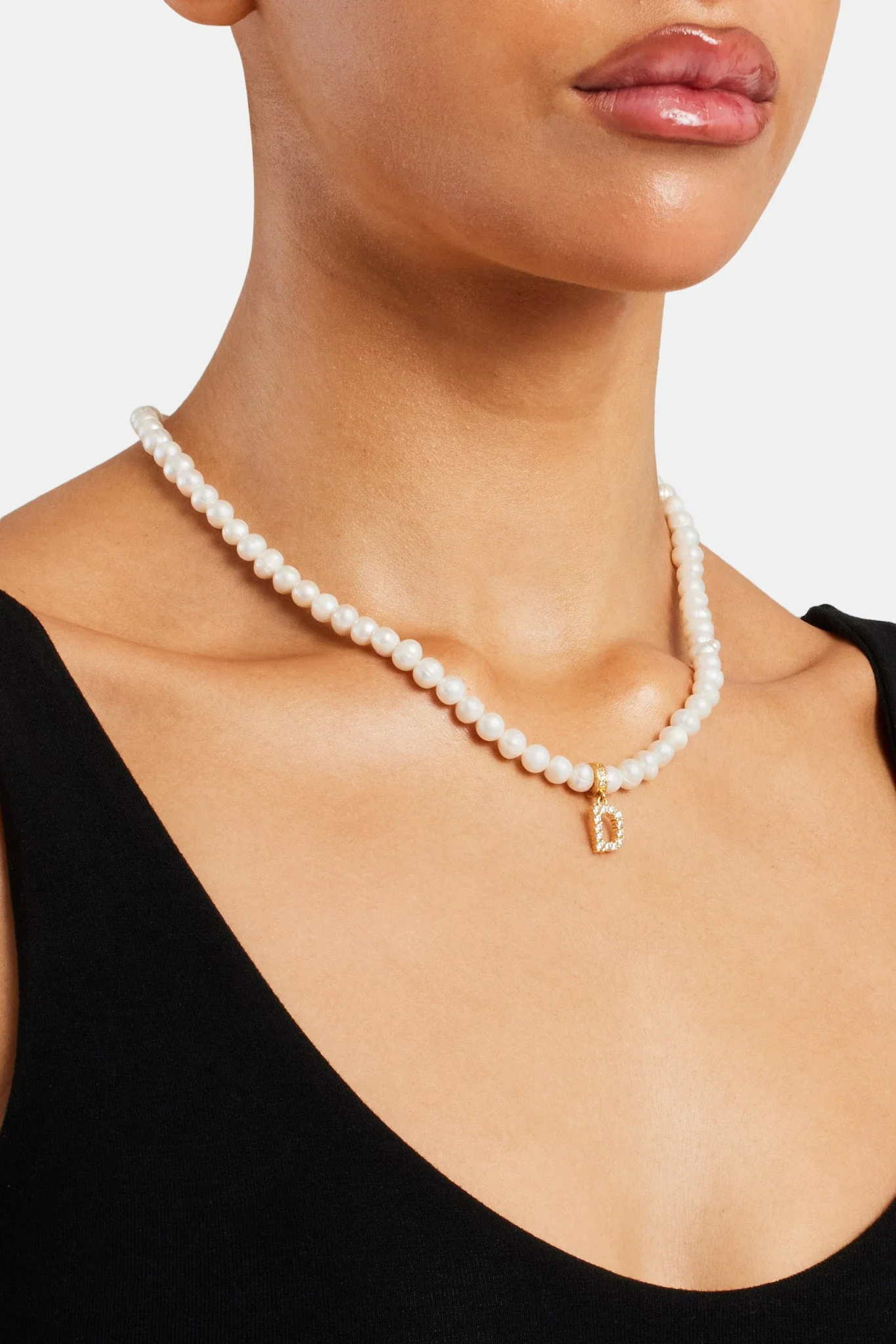 Iced Initial Clip On Pendant + 6mm Pearl Chain - Image 9