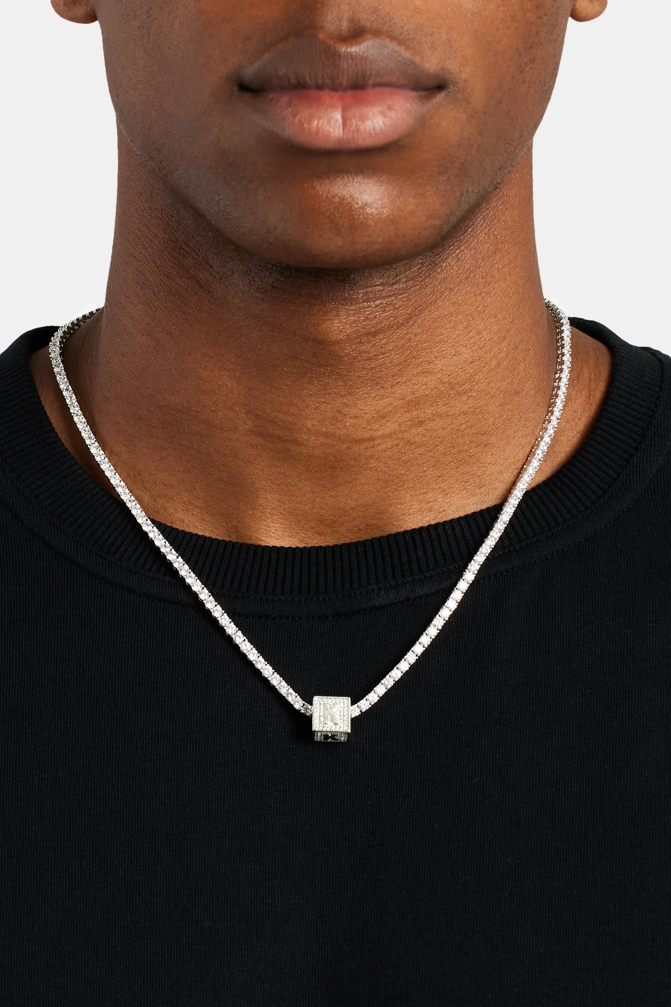 Iced K Letter Block Pendant - Image 3