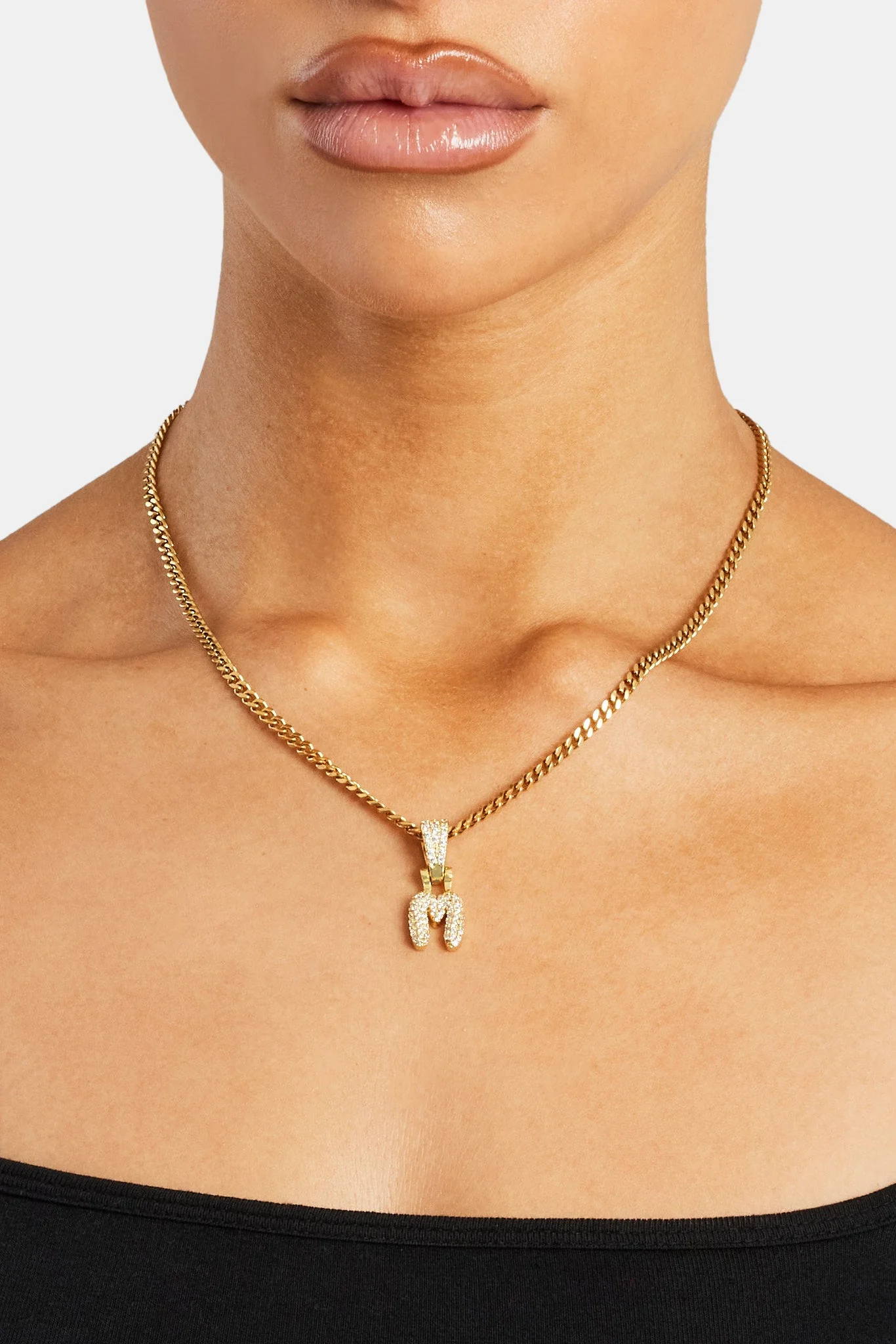 Iced Mini Bubble Pendant & Micro Cuban Chain - Gold - Image 13