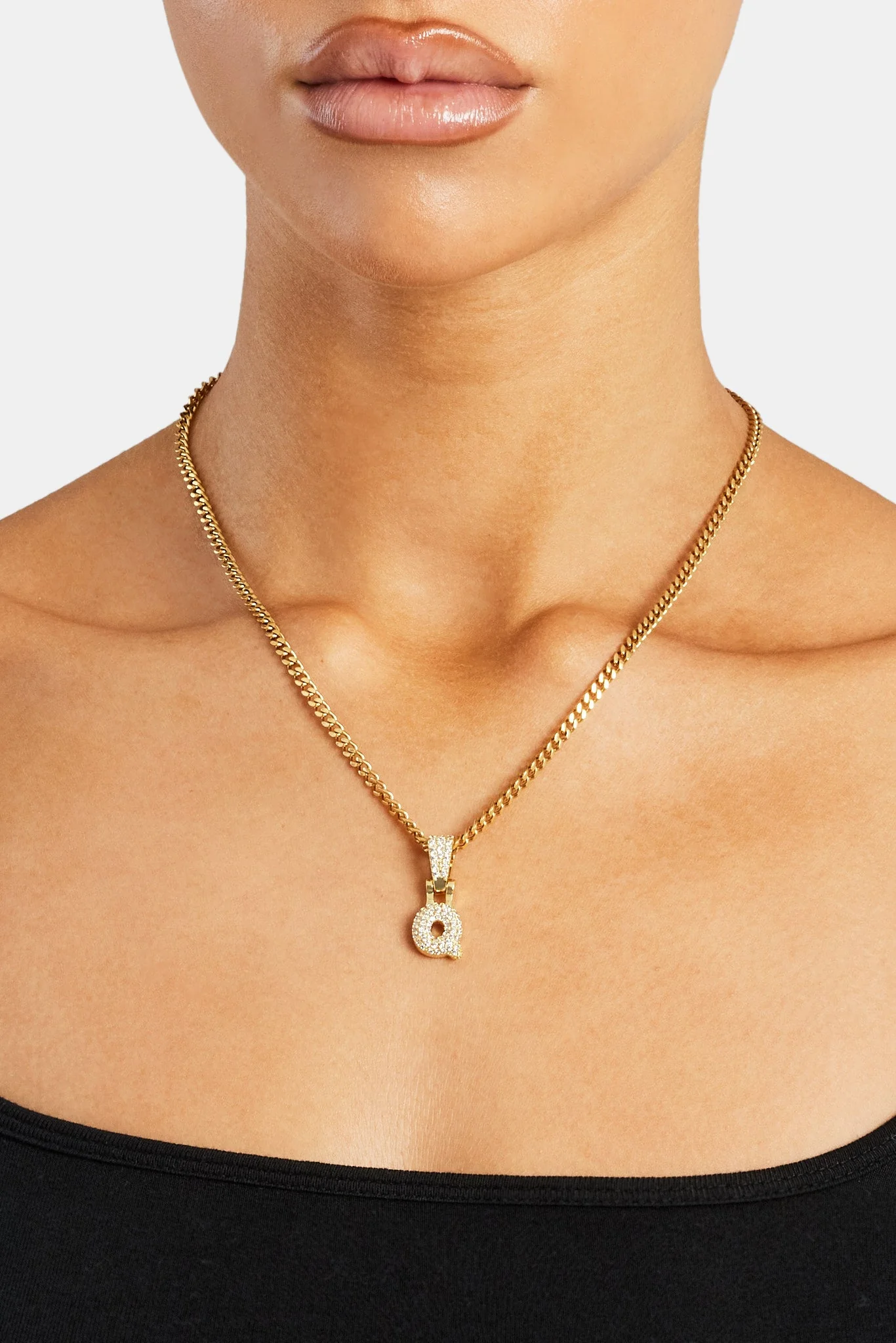 Iced Mini Bubble Pendant & Micro Cuban Chain - Gold - Image 17