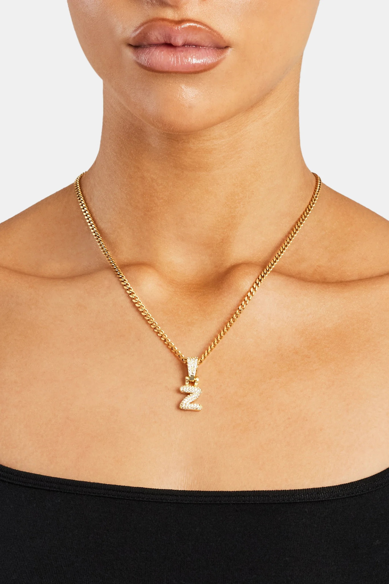 Iced Mini Bubble Pendant & Micro Cuban Chain - Gold - Image 25