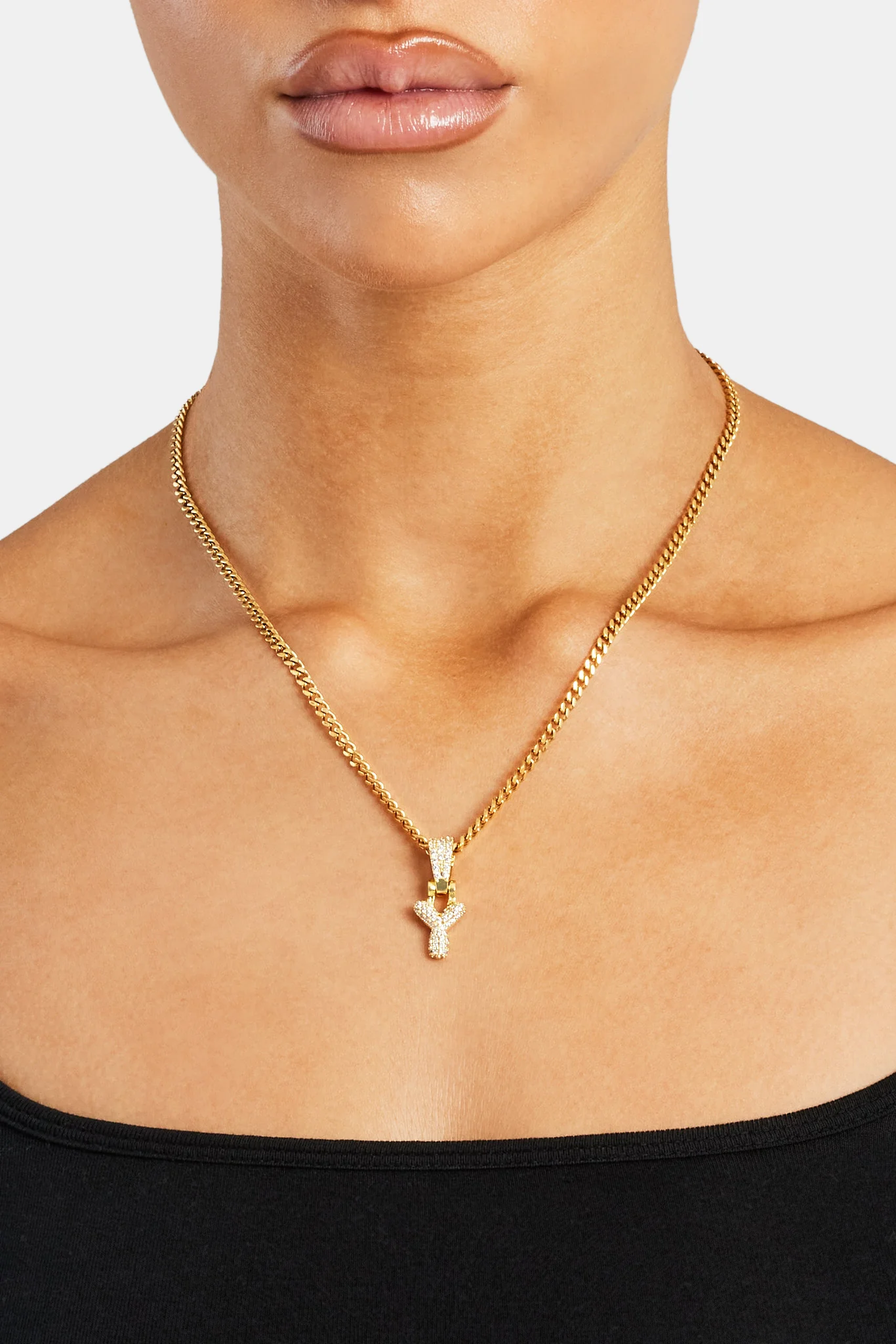 Iced Mini Bubble Pendant & Micro Cuban Chain - Gold - Image 26