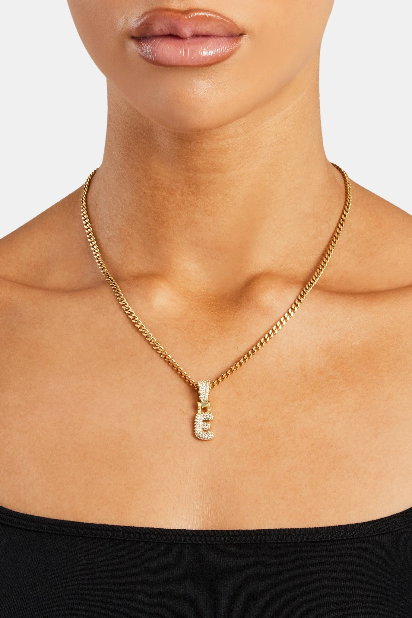 Iced Mini Bubble Pendant & Micro Cuban Chain - Gold - Image 5