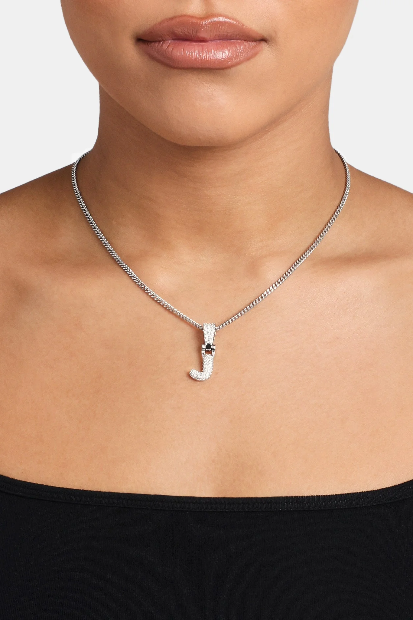 Iced Mini Bubble Pendant & Micro Cuban Chain - White - Image 10