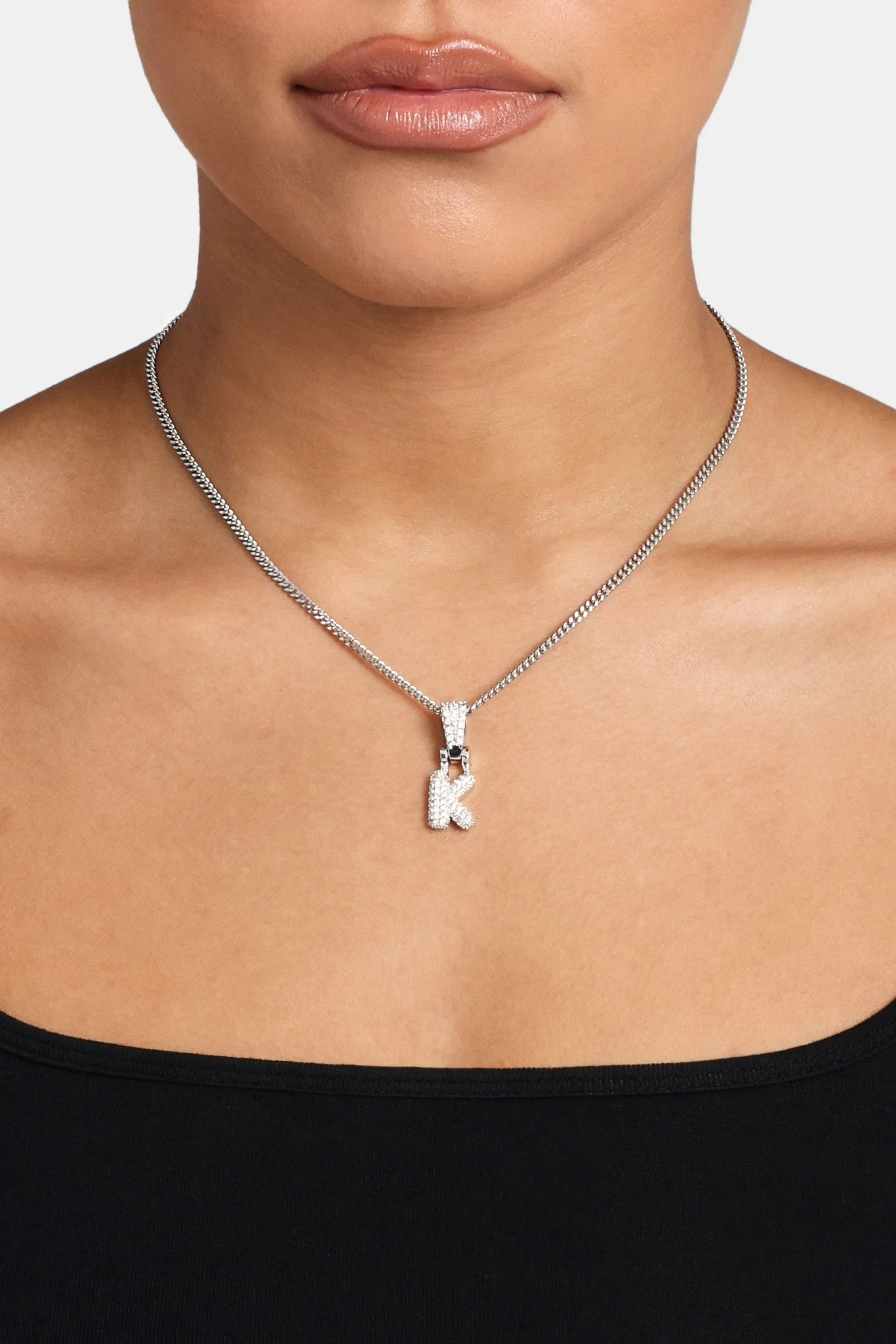 Iced Mini Bubble Pendant & Micro Cuban Chain - White - Image 11