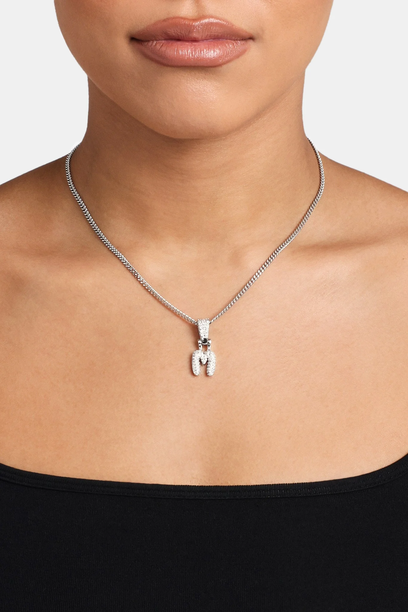 Iced Mini Bubble Pendant & Micro Cuban Chain - White - Image 13