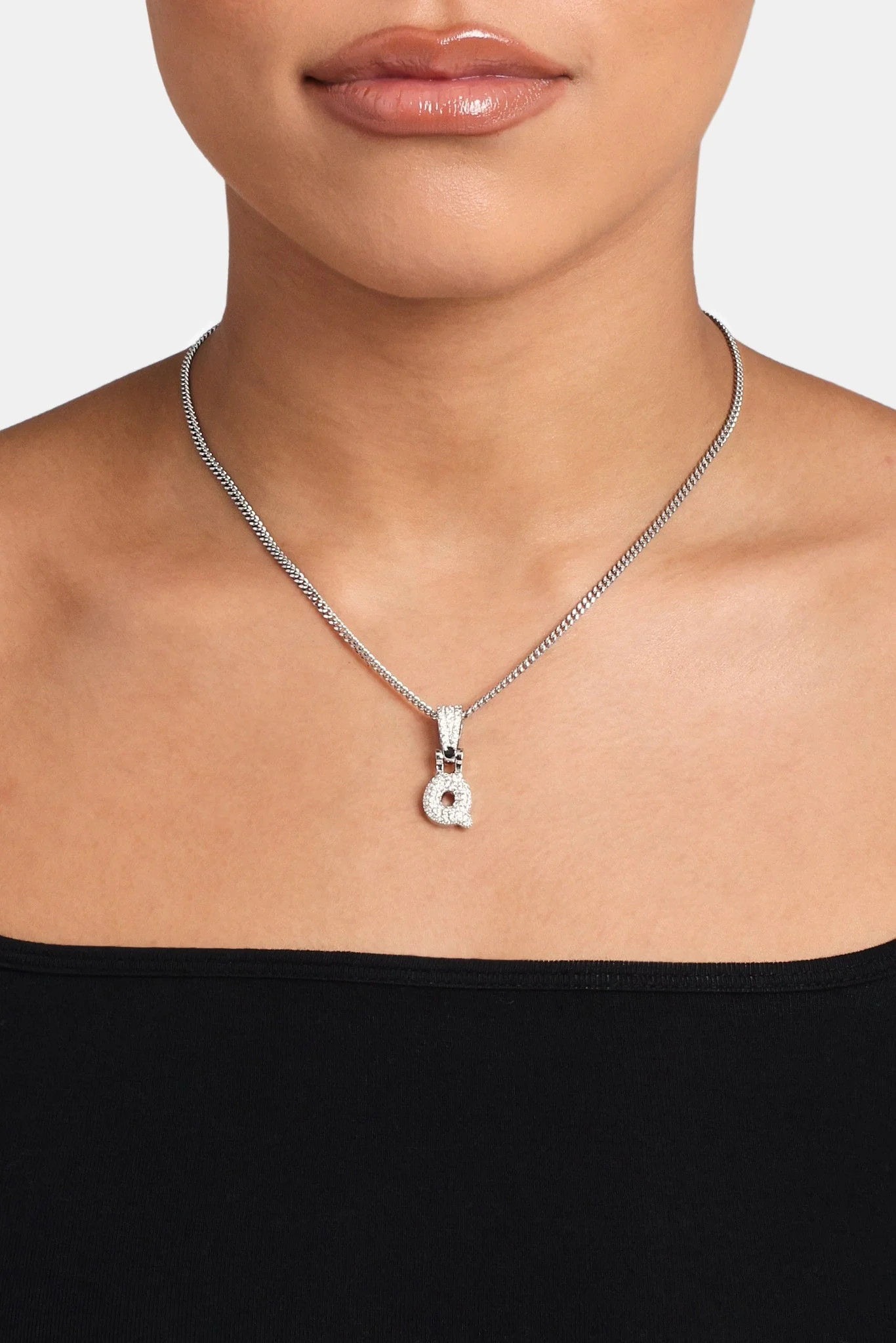 Iced Mini Bubble Pendant & Micro Cuban Chain - White - Image 17