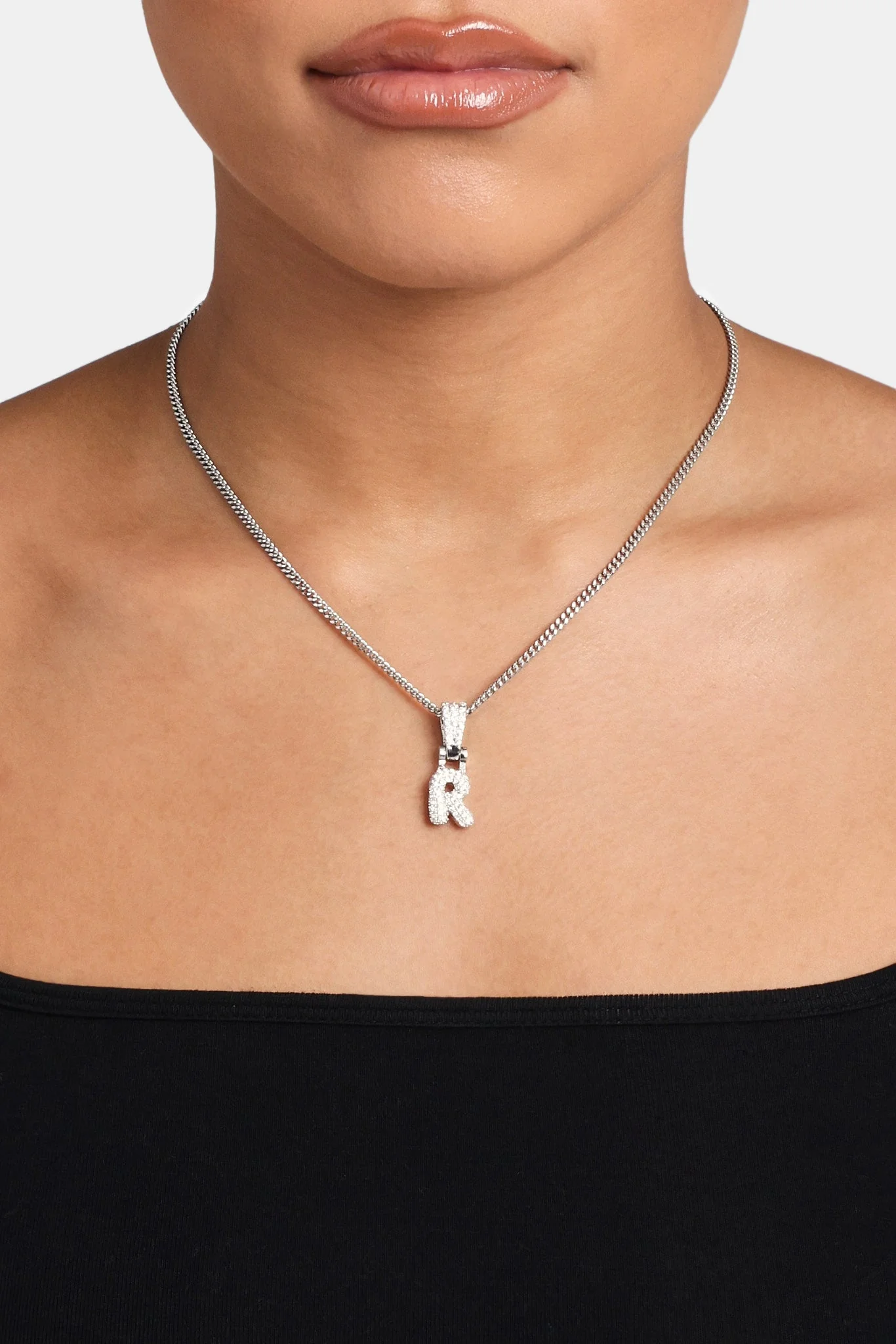 Iced Mini Bubble Pendant & Micro Cuban Chain - White - Image 18