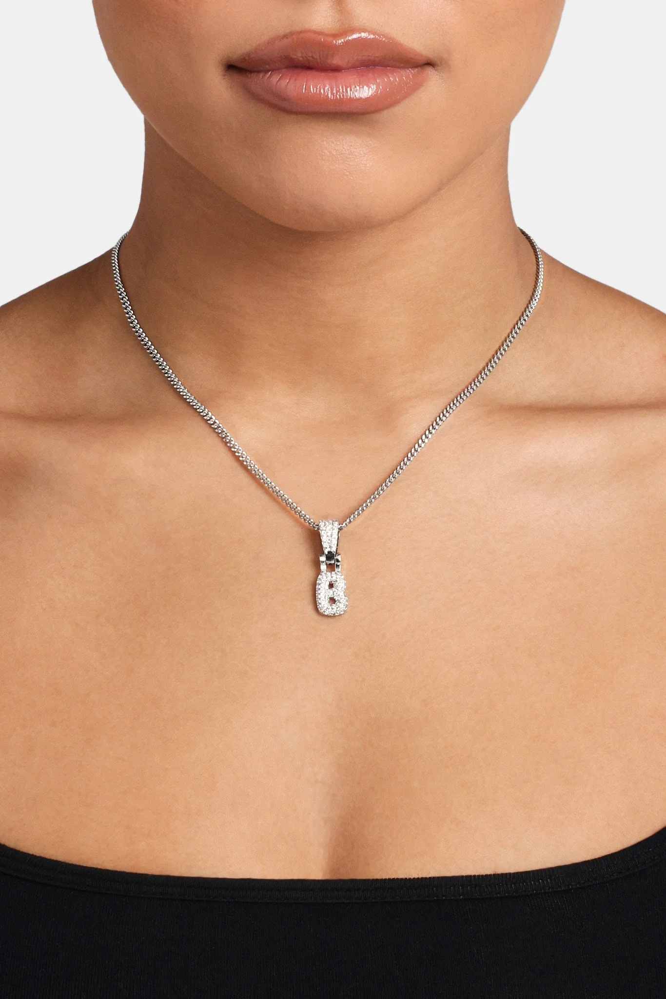 Iced Mini Bubble Pendant & Micro Cuban Chain - White - Image 2