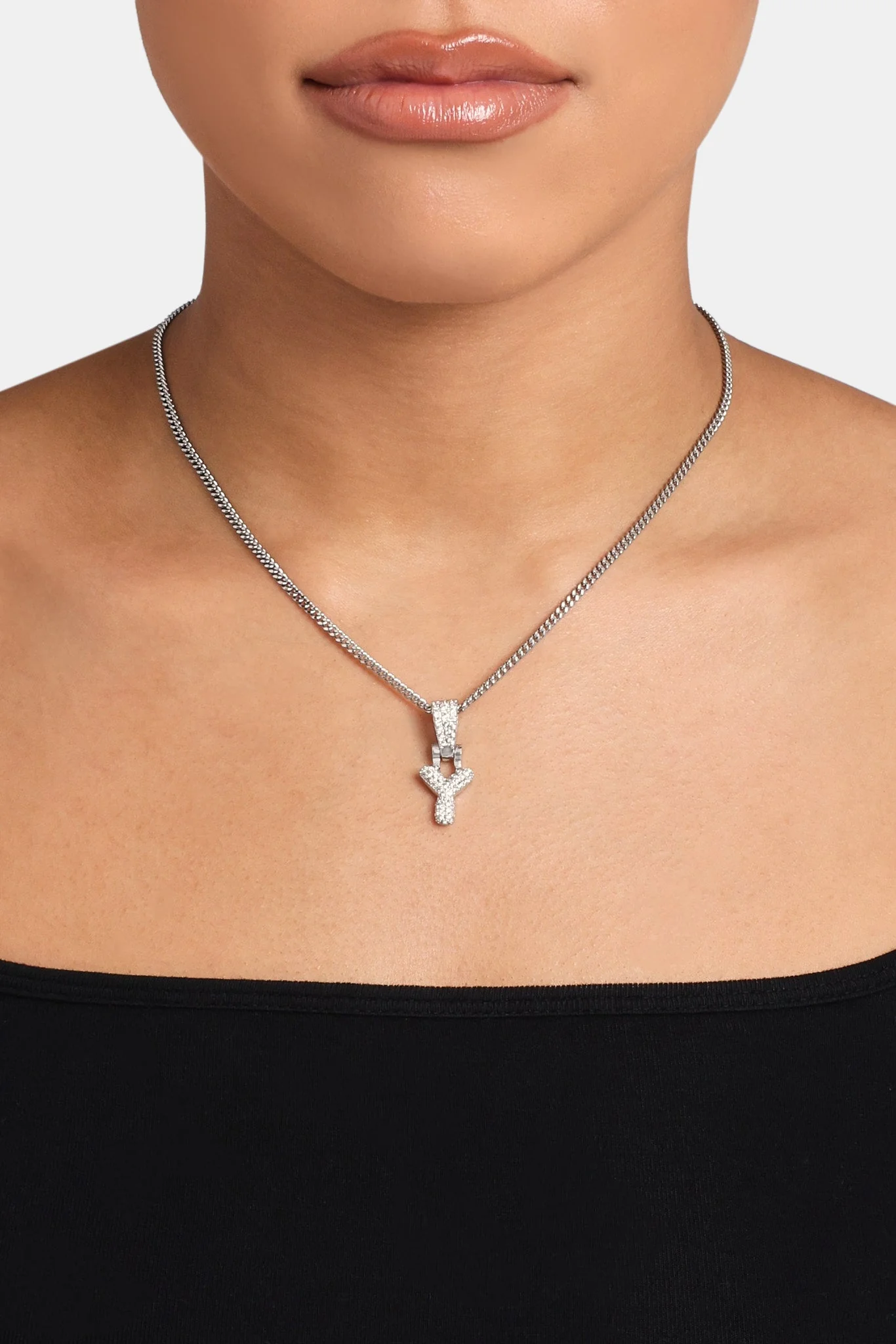 Iced Mini Bubble Pendant & Micro Cuban Chain - White - Image 25