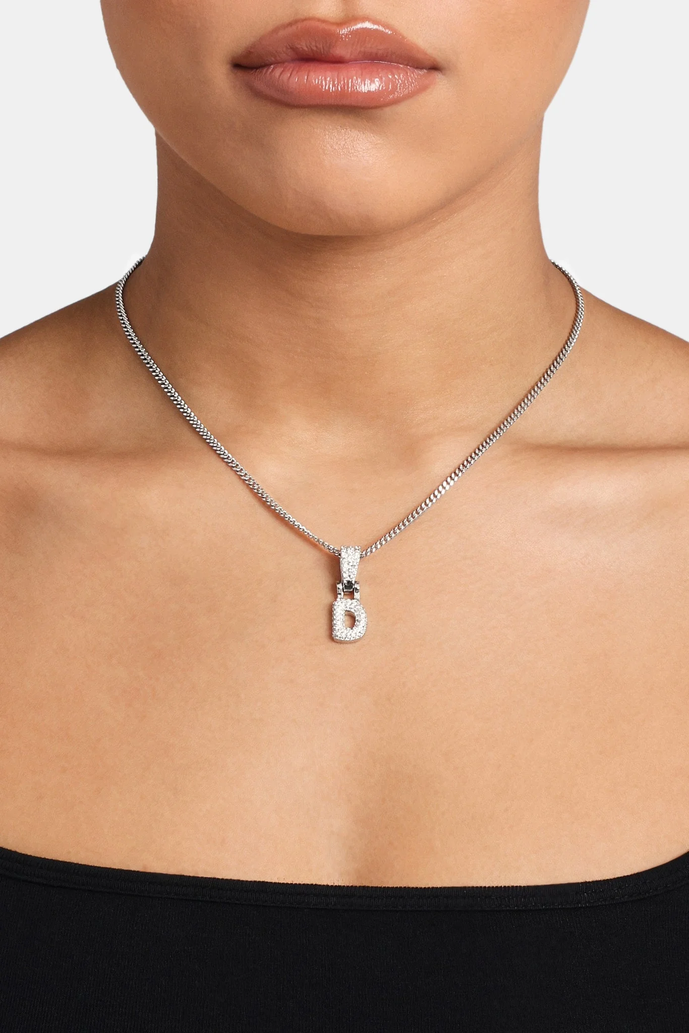 Iced Mini Bubble Pendant & Micro Cuban Chain - White - Image 4