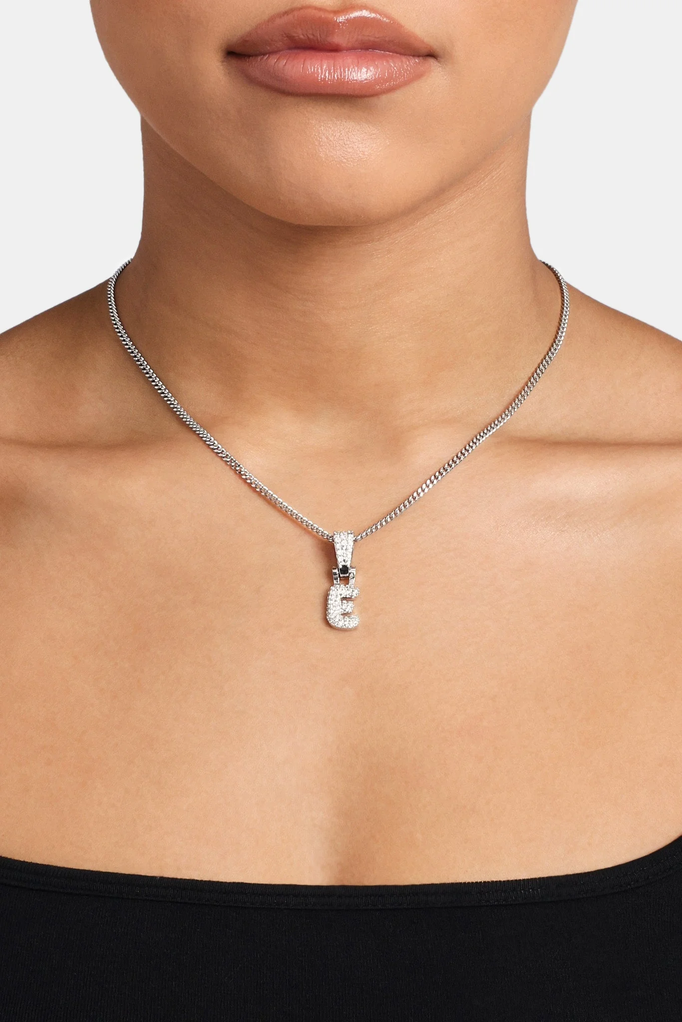 Iced Mini Bubble Pendant & Micro Cuban Chain - White - Image 5