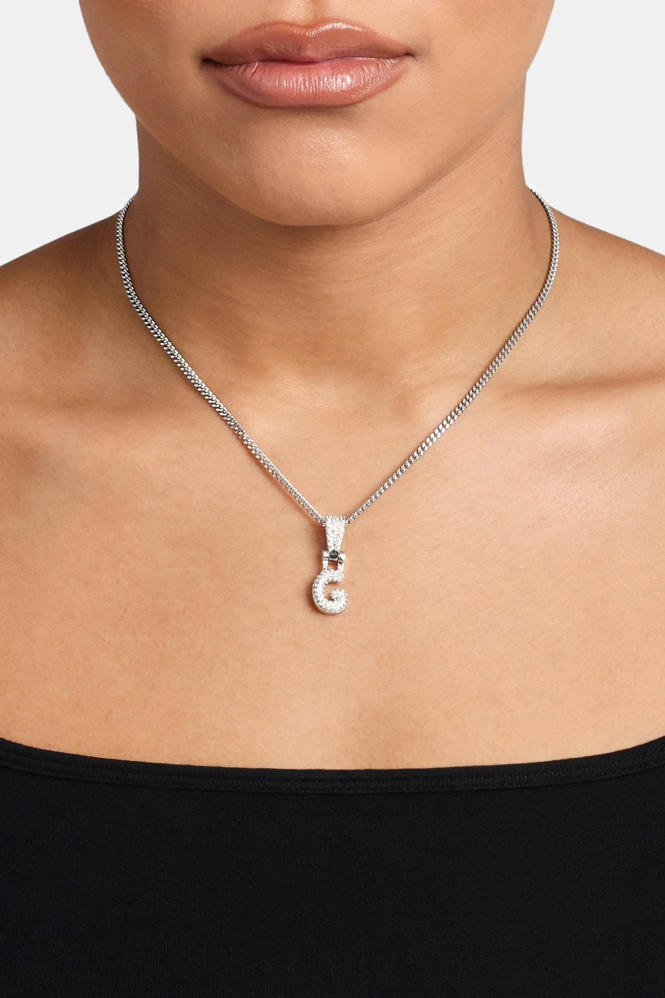 Iced Mini Bubble Pendant & Micro Cuban Chain - White - Image 7