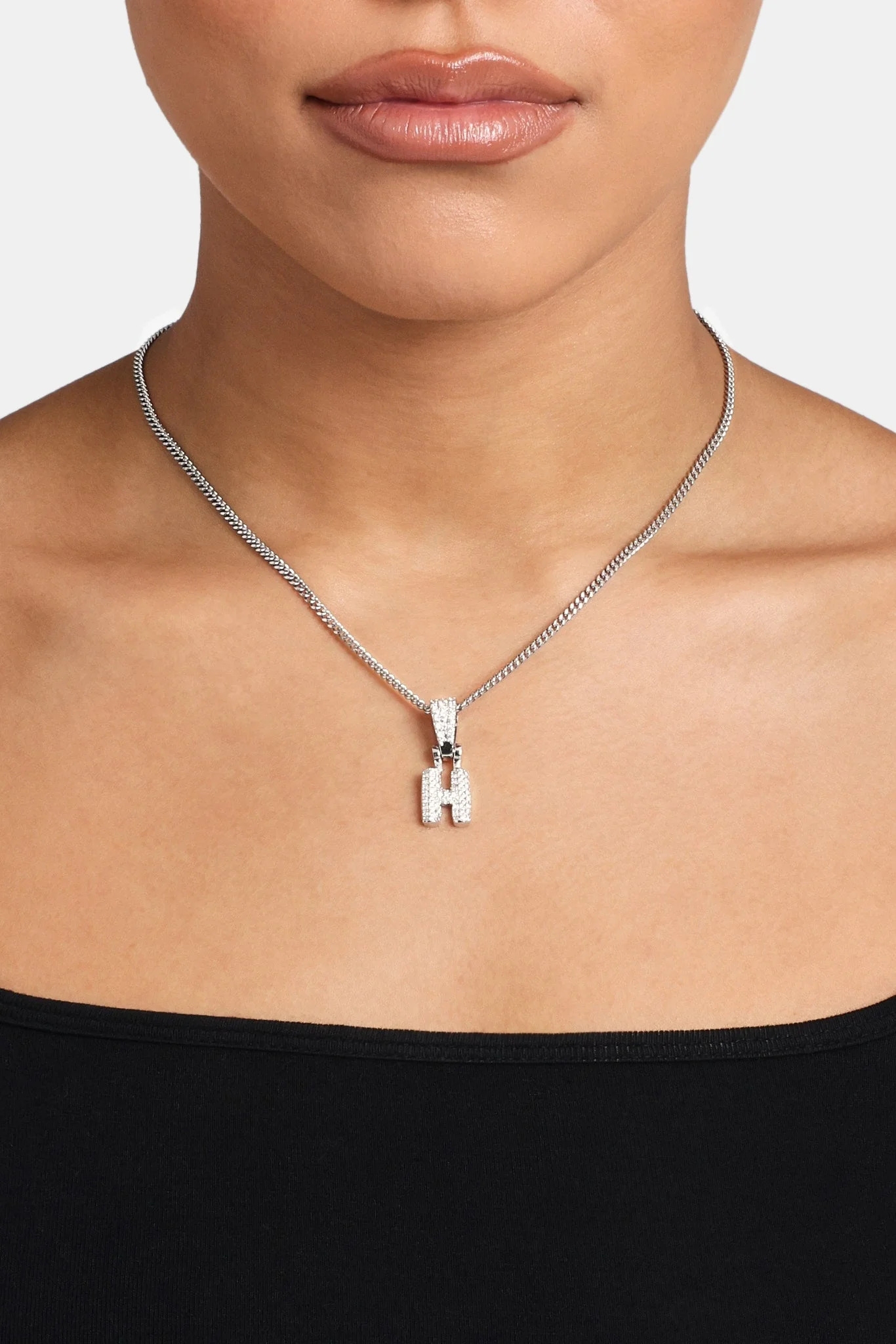 Iced Mini Bubble Pendant & Micro Cuban Chain - White - Image 8