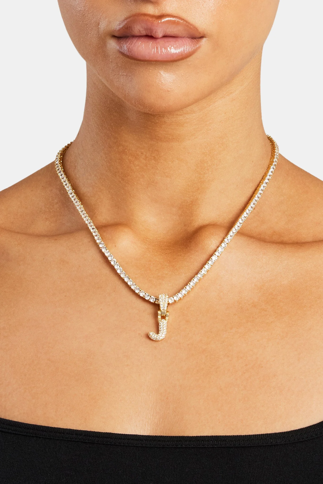 Iced Mini Bubble Pendant & Tennis Chain - Gold 3mm - Image 10