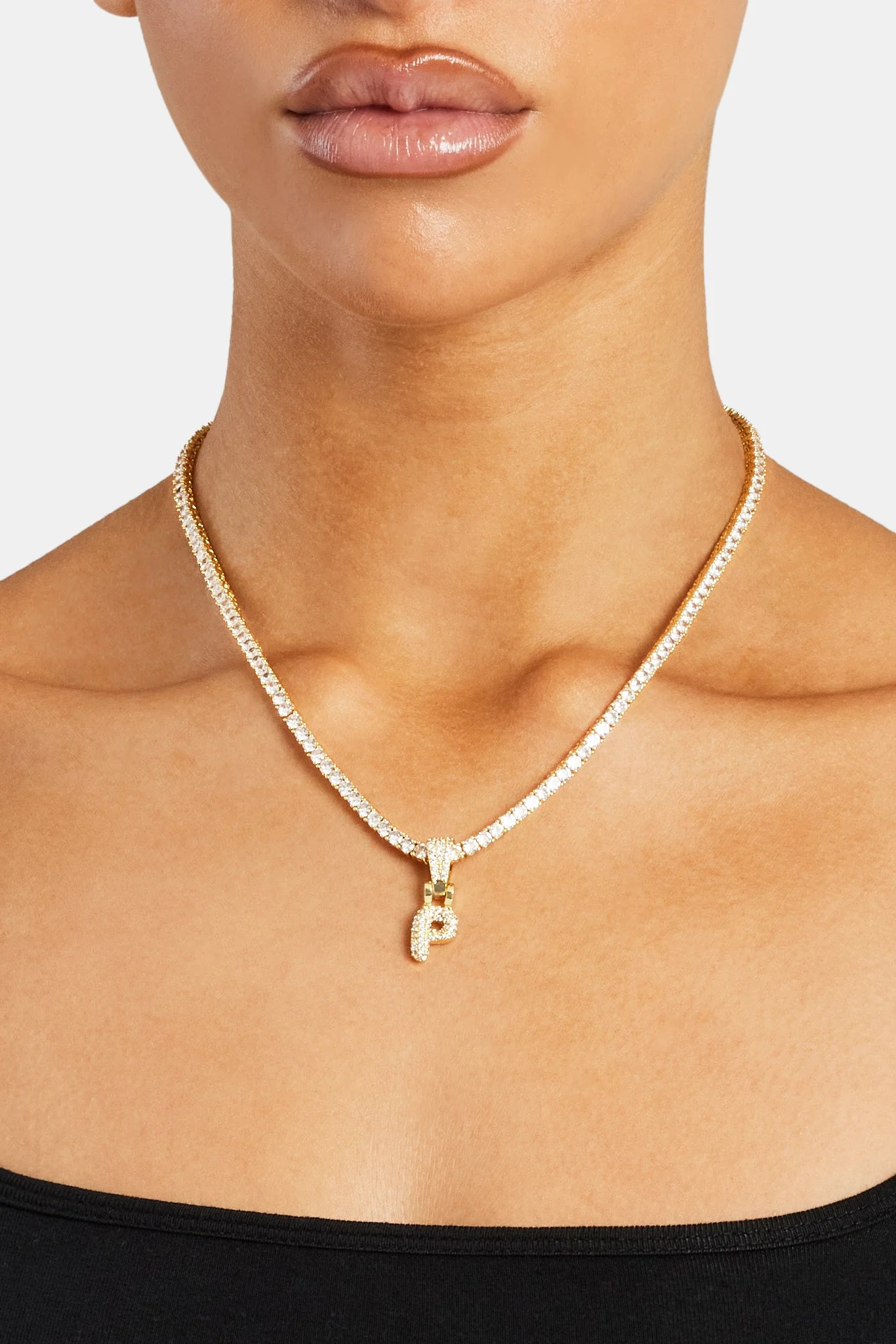 Iced Mini Bubble Pendant & Tennis Chain - Gold 3mm - Image 16