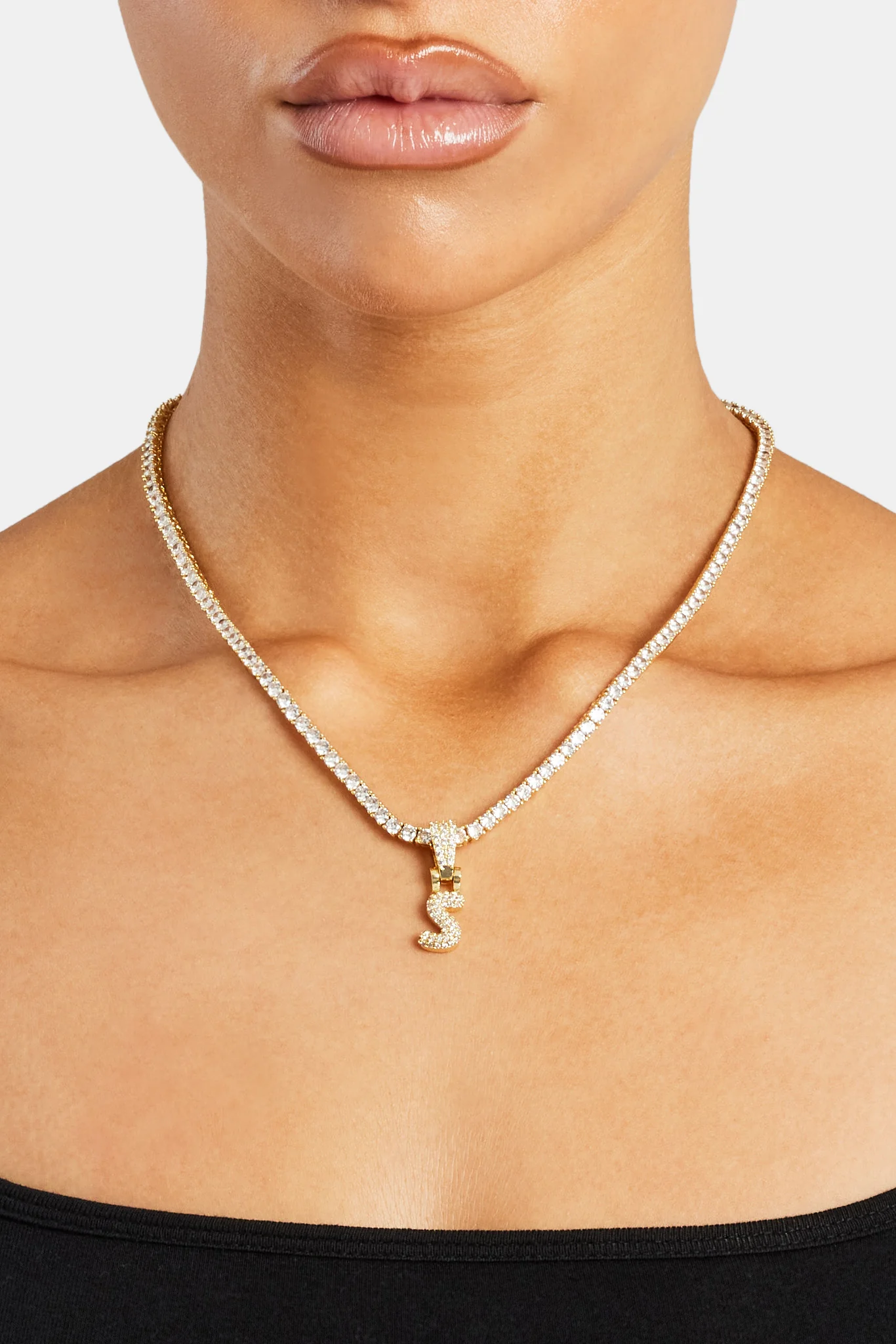 Iced Mini Bubble Pendant & Tennis Chain - Gold 3mm - Image 19