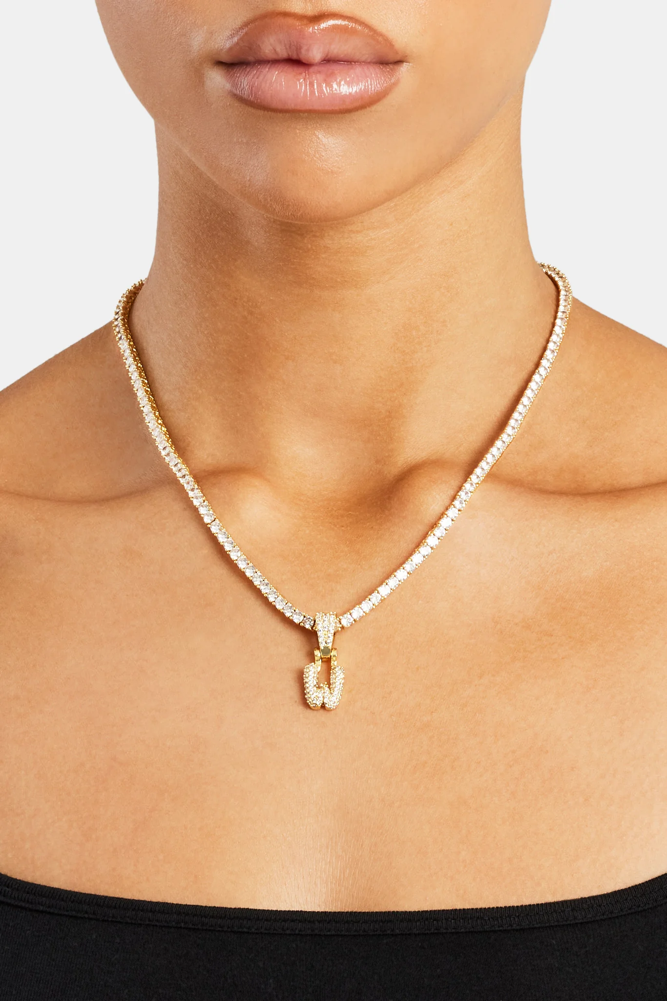 Iced Mini Bubble Pendant & Tennis Chain - Gold 3mm - Image 23