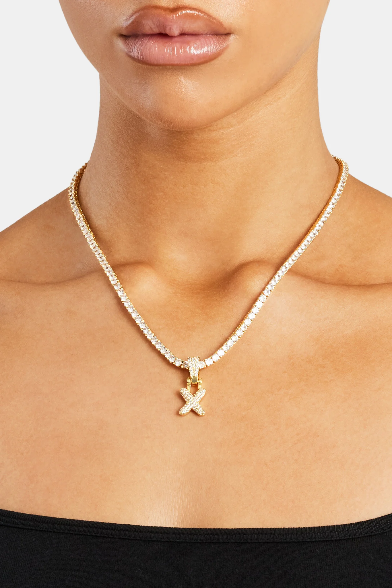 Iced Mini Bubble Pendant & Tennis Chain - Gold 3mm - Image 24