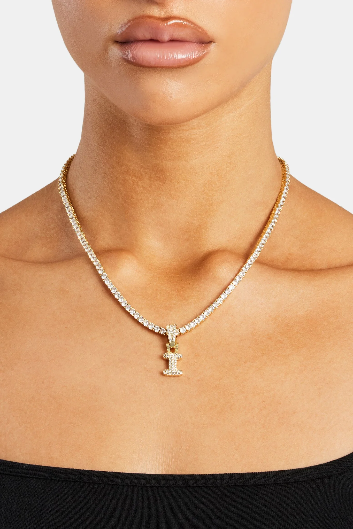 Iced Mini Bubble Pendant & Tennis Chain - Gold 3mm - Image 9