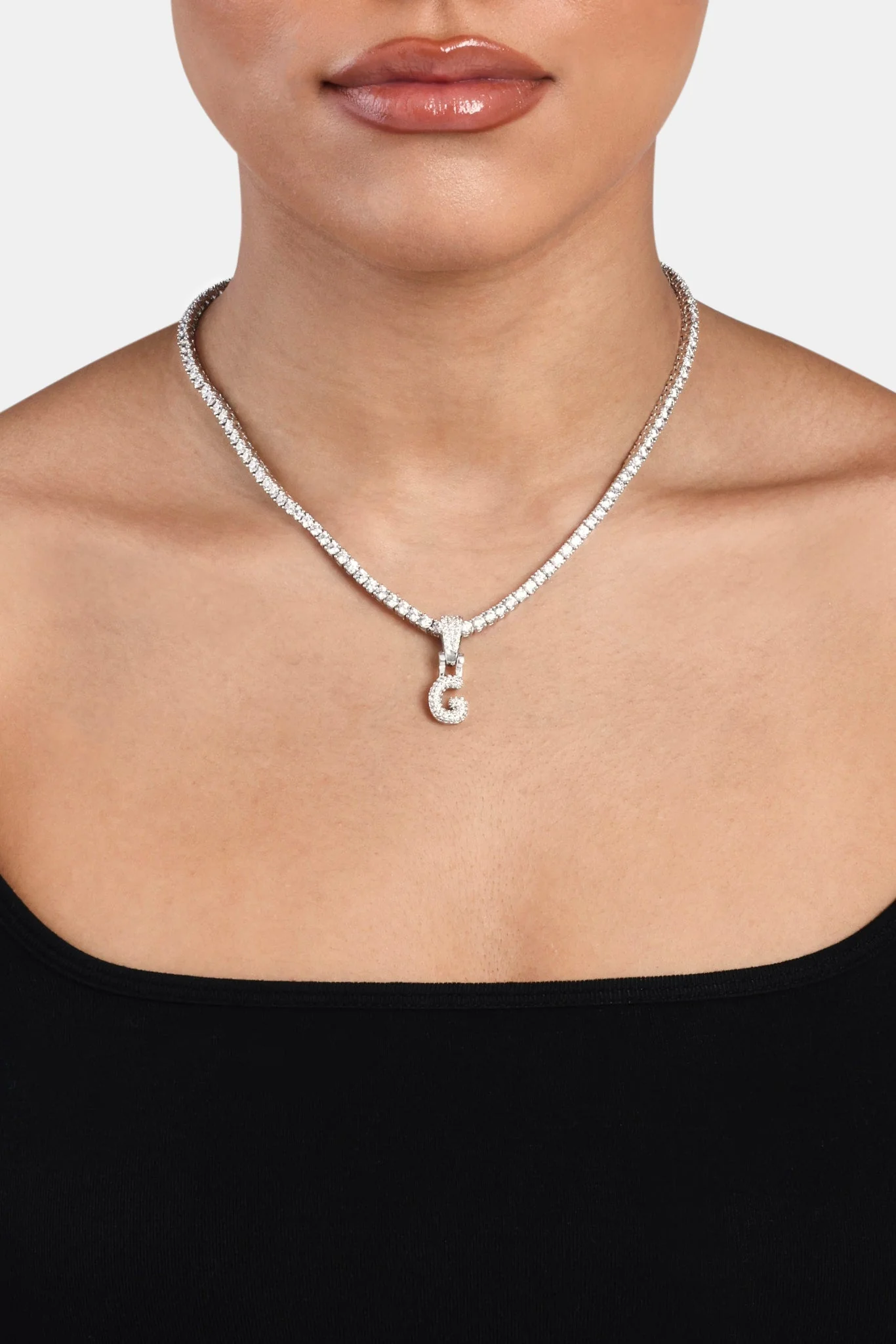 Iced Mini Bubble Pendant & Tennis Chain - White 3mm - Image 7
