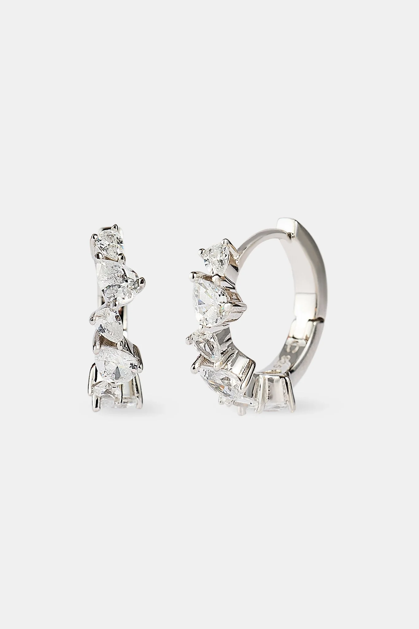 Iced Mix Stone Hoop Earrings - 10mm - White - Image 2