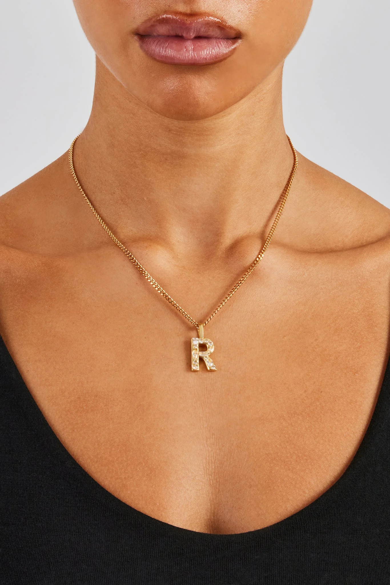 Iced Mixed Stone Letter Pendant - 25mm - Image 11