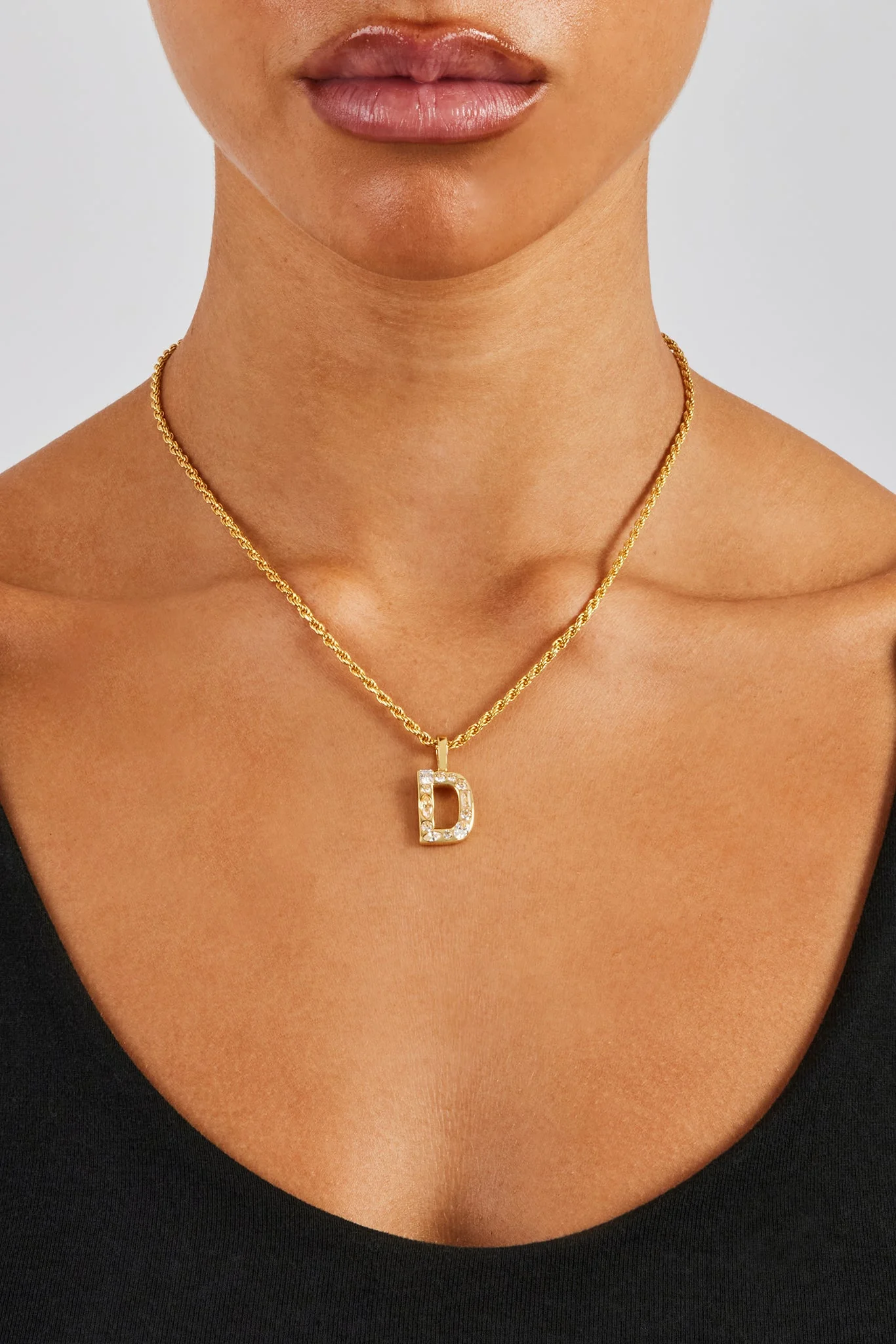 Iced Mixed Stone Letter Pendant & Rope Chain - Image 4