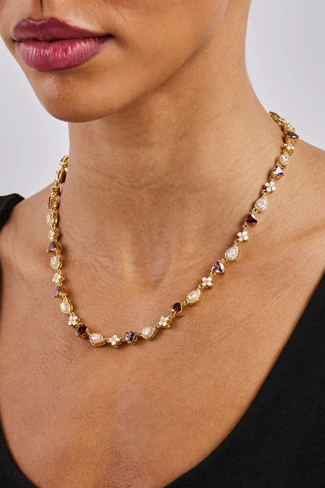 Iced Motif Pink Multi Gemstone Chain - 6mm - Image 2