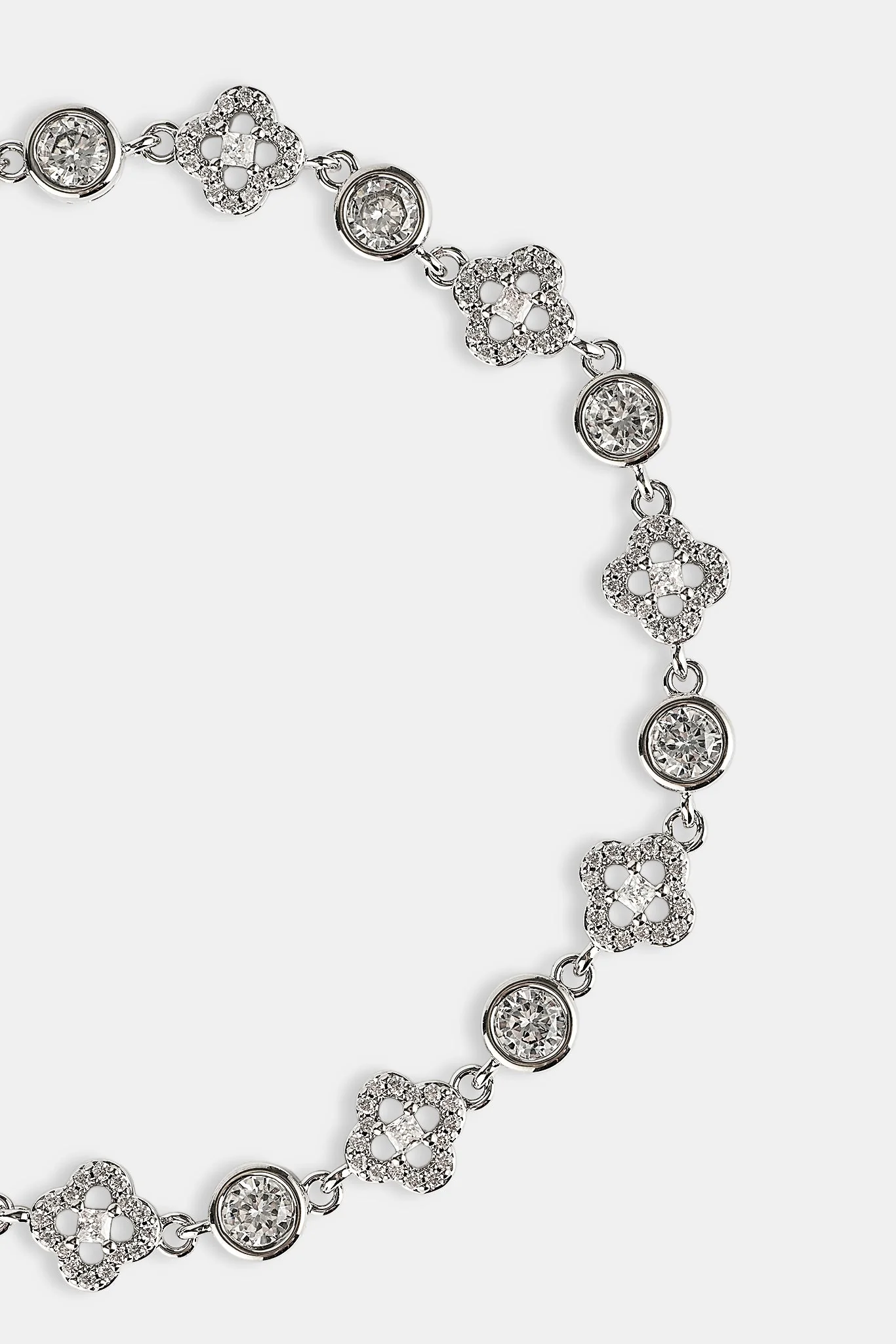 Iced Motif & Round Gemstone Bracelet - 8mm - White - Image 2