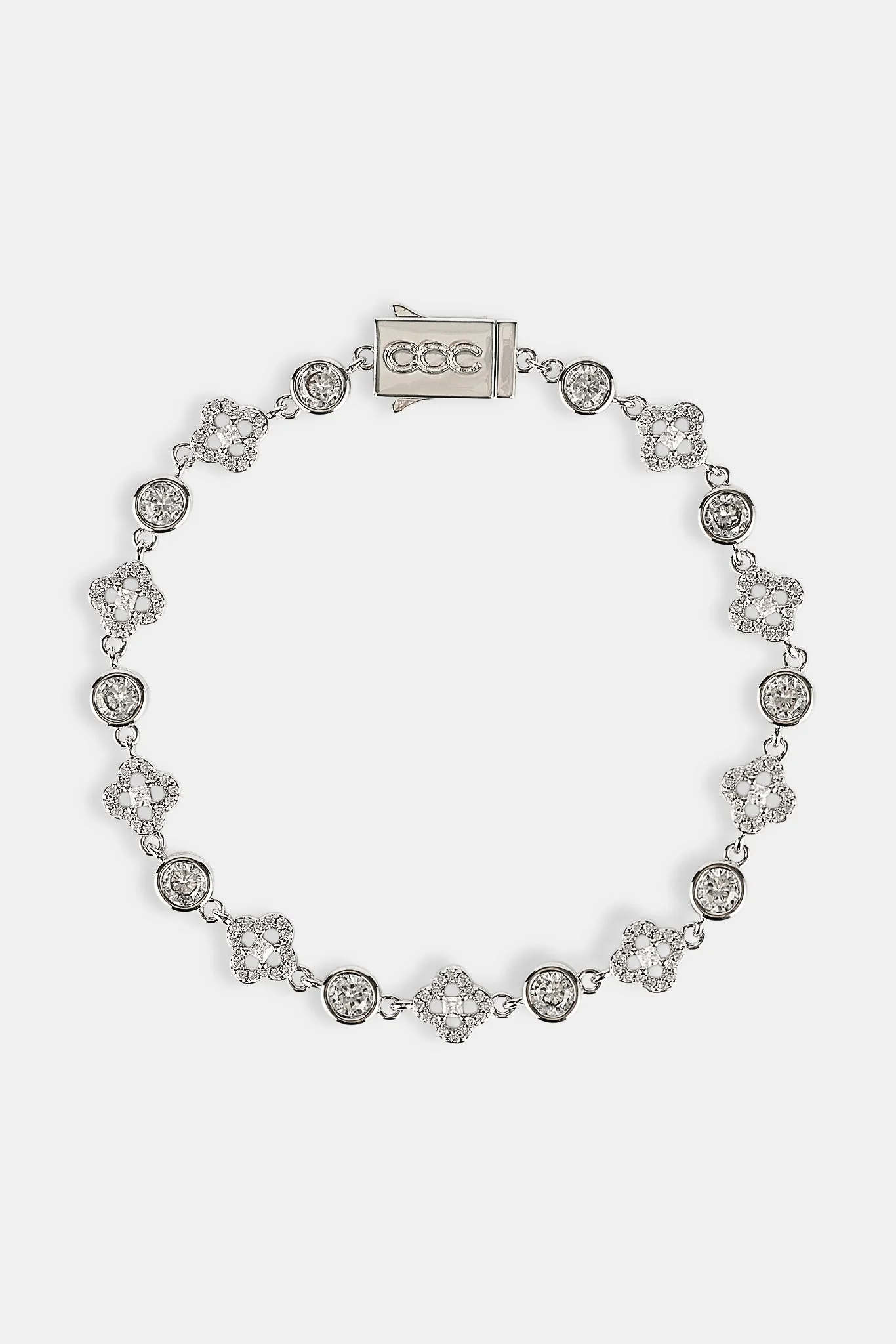 Iced Motif & Round Gemstone Bracelet - 8mm - White - Image 3