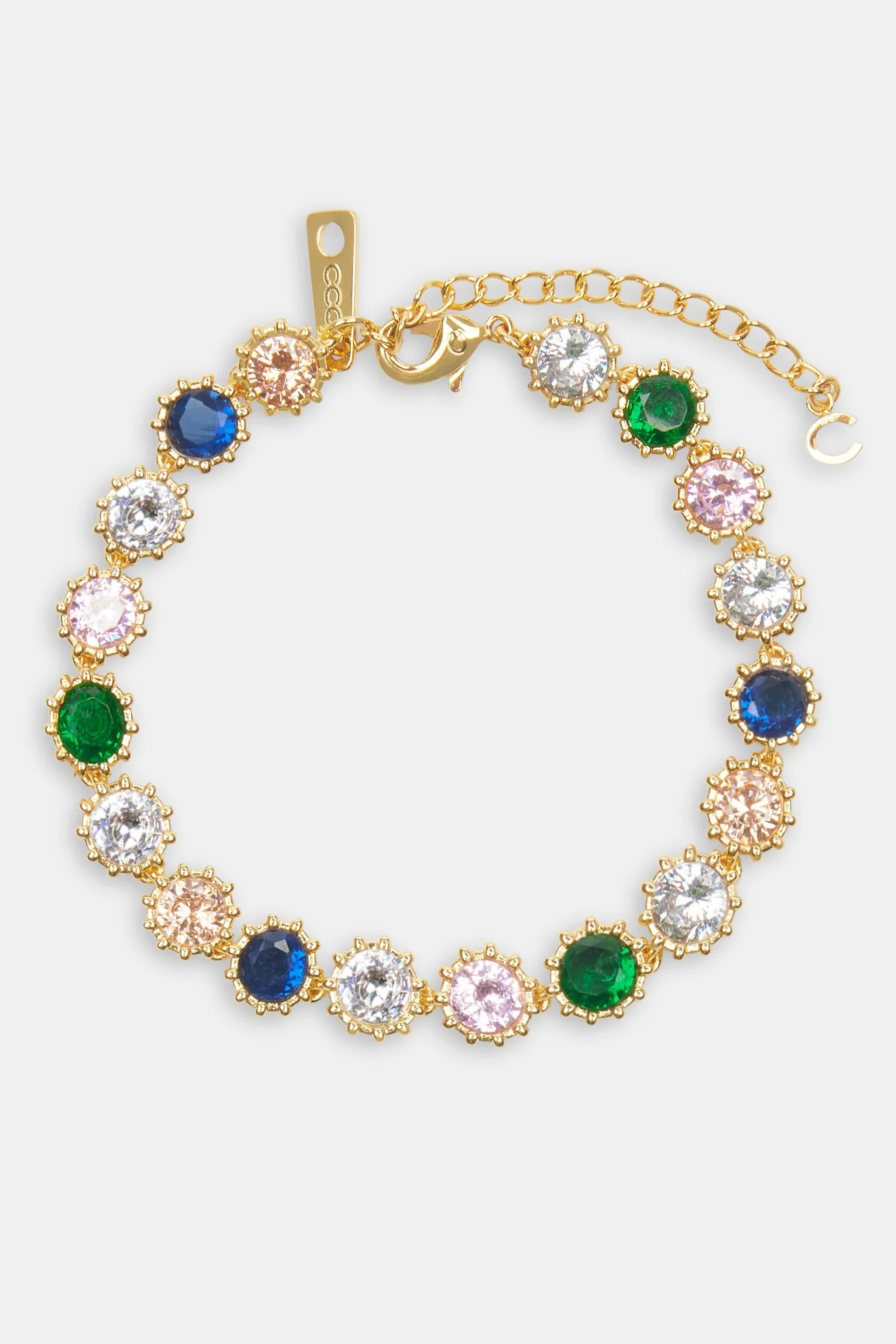 Iced Multi Colour Gem Tennis Bracelet - Gold - Image 2