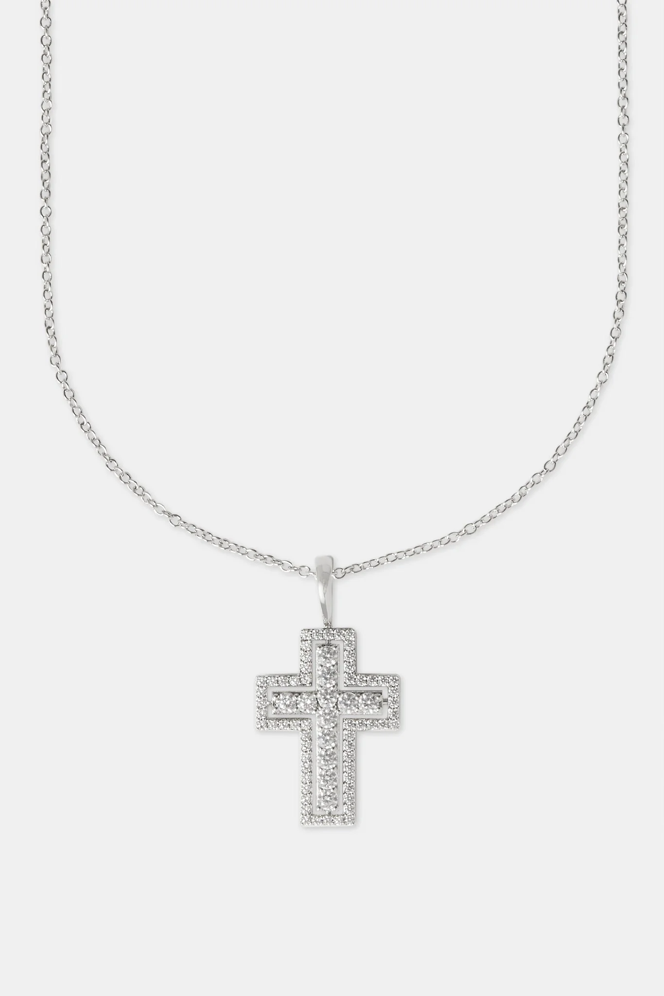 Iced Outline Cross Necklace - 45mm - Image 2