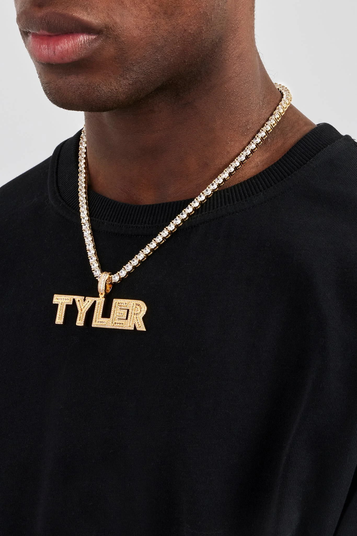 Iced Outline Letter Pendant - 22mm - Gold - Image 3