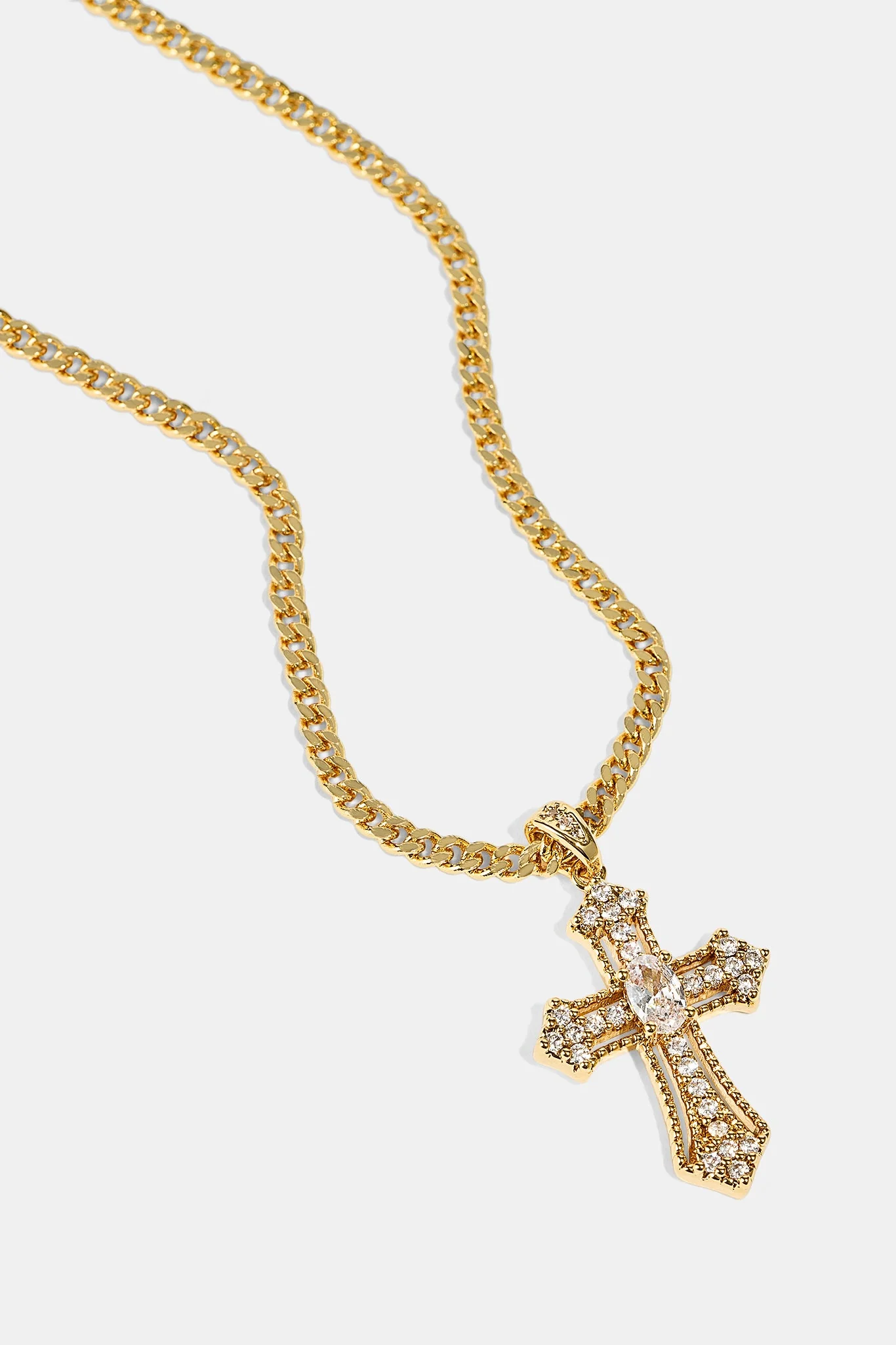 Iced Oval Centre Cross Necklace - 25mm - Gold - Image 3