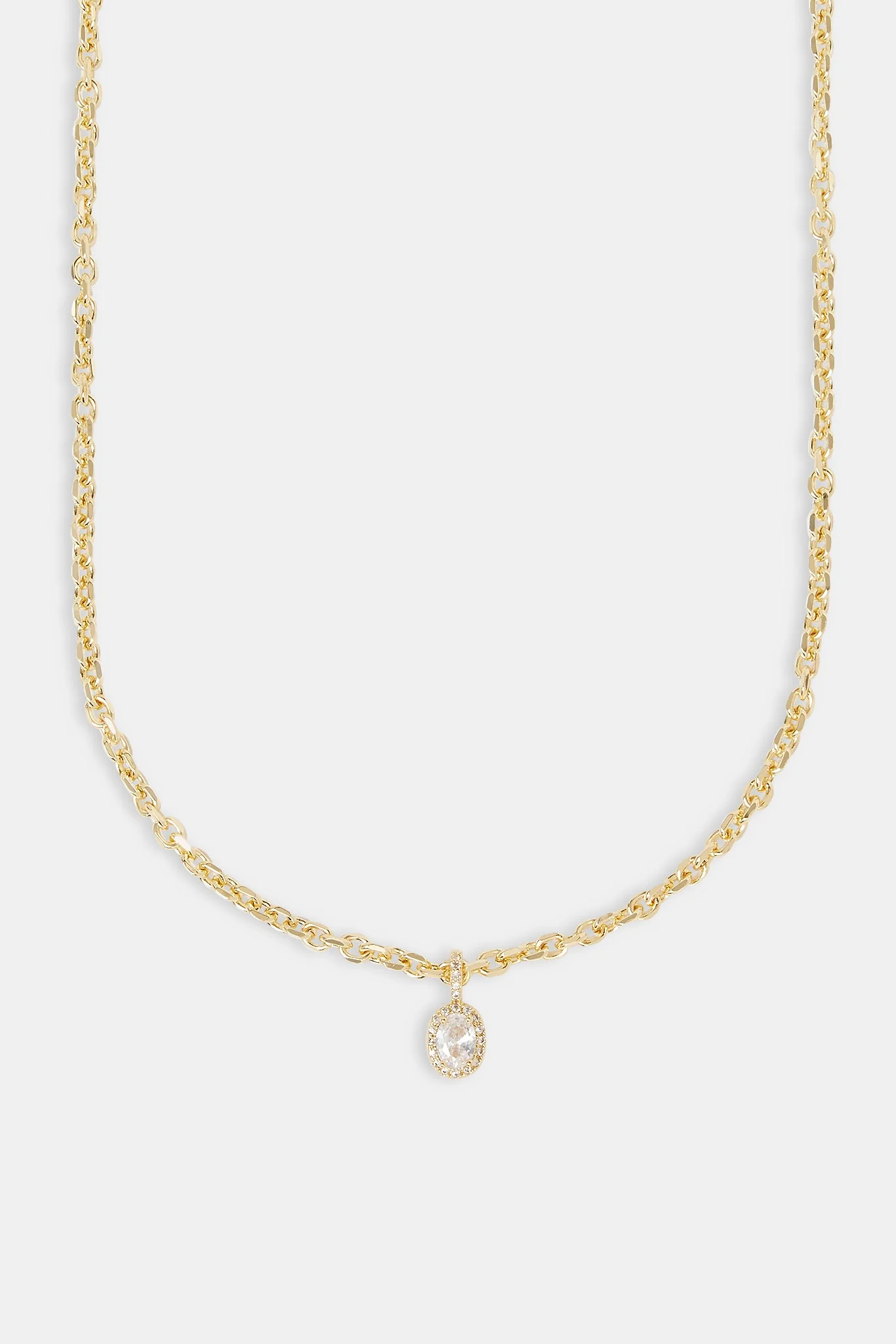 Iced Oval Gemstone Necklace - 10mm - Gold - Image 2
